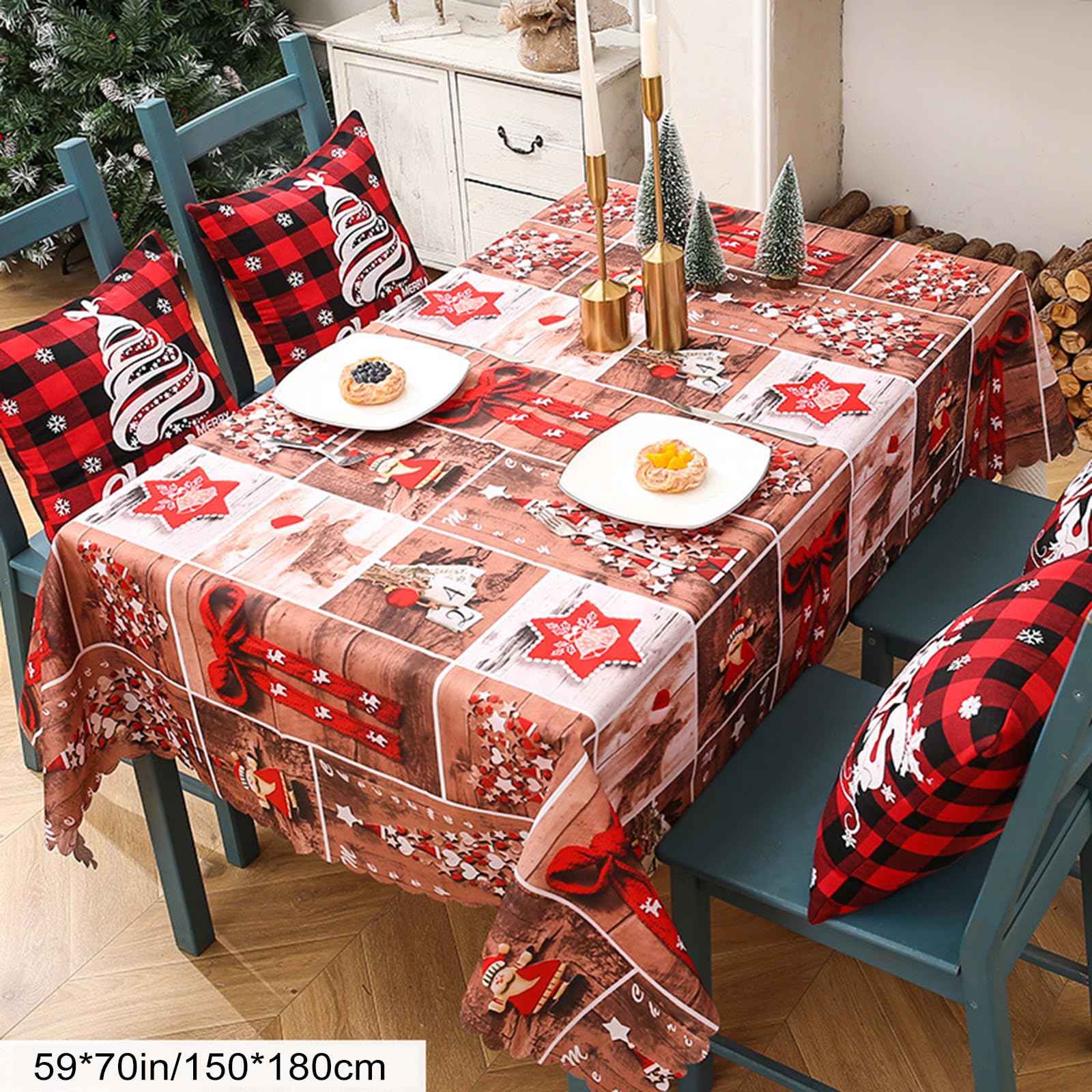 Mantel Rectangular De Navidad Con Diseño De Flores Navideñas Para Mesa De Navidad Con Estampado A Cuadros De Navidad, De Poliéster Mantel Para Invierno, Vacaciones, Navidad, Hogar, Fiesta, Decoración