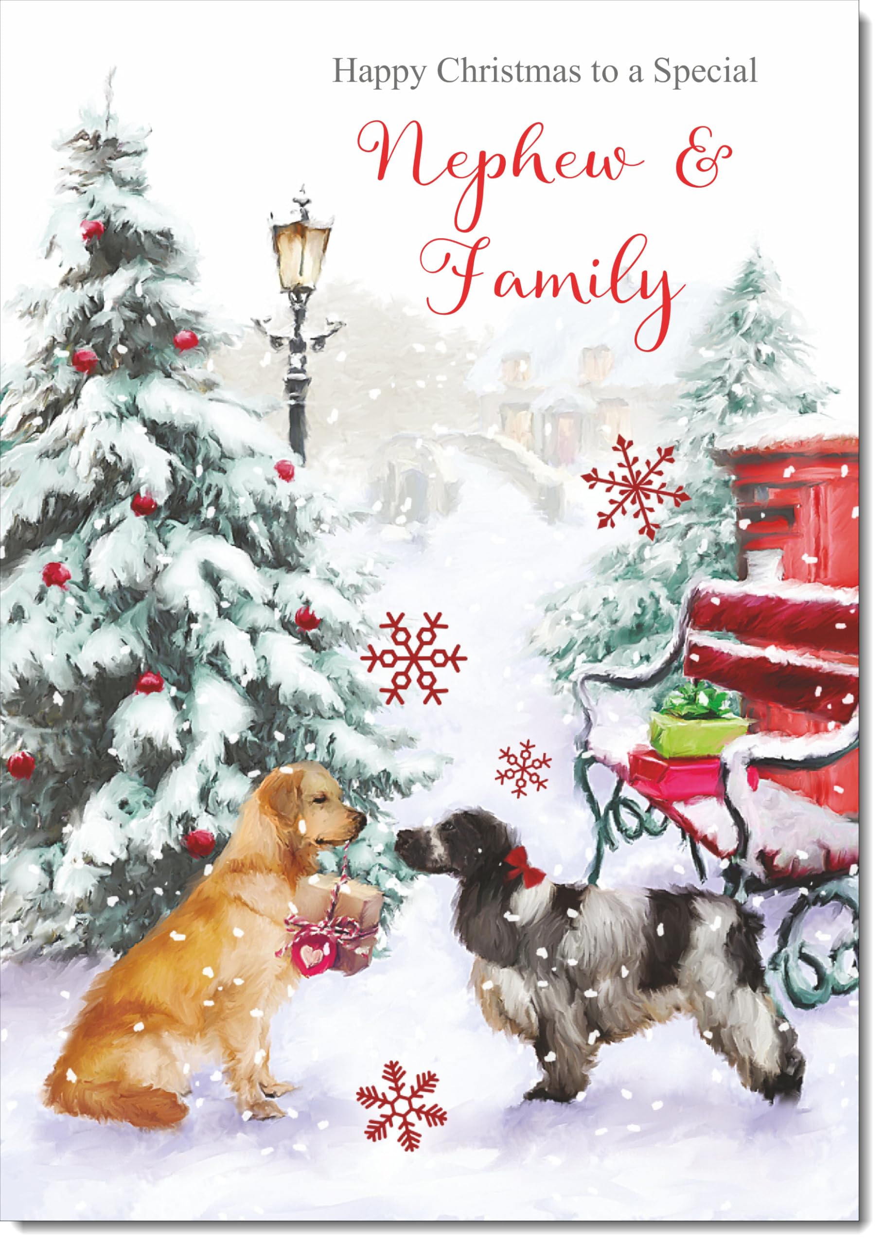 doodlecards Nephew and Family Christmas Card Two Dogs in Snow Large A4 Size Christmas Card for Nephew & Family with Plain Envelope — image 1