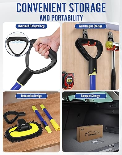 Miniatura 6 de SEG Direct Kit de trapeador de cepillo extensible con mango largo, poste desmontable, agarre en forma de D, cabezal de repuesto de chenilla sin