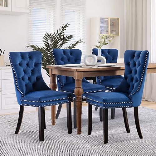SoarFlash Juego de 4 sillas de comedor de terciopelo, sillas laterales con respaldo alto, moderna silla auxiliar tapizada de alta gama con anillo