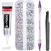 2800PCS Rhinestones with 15ml B-7000 Rhinestone Glue, Pick Up Tweezers, Rhinestone Picker Pen, 6 Sizes Silver AB Crystal Nail Gems for DIY Crafts Clothing Tumblers Shoes Fabric Nail Art
