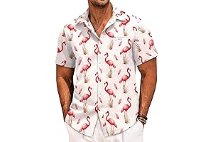 Flamingo Men's Casual Linen Shirt Short Sleeve