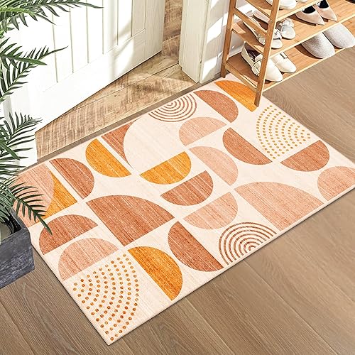 Miniatura 19 de MUJOO Alfombra Bohemia Lavable, Alfombras de Área de 4x6.5 pies para Dormitorio Sala de Estar Mesita de Noche Oficina, Alfombra de Piso Orage y