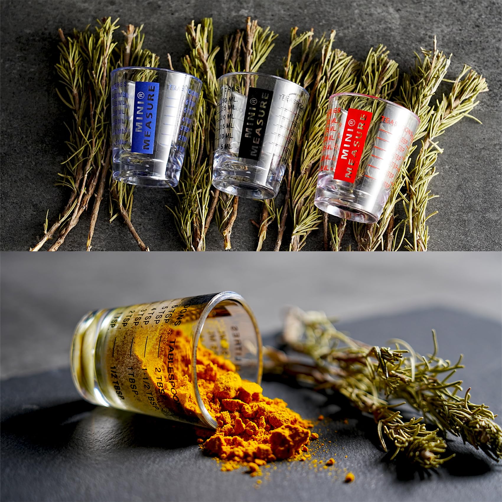 New Talent - Juego de 3 vasos medidores, vasos de chupito de plástico, 26 mediciones incrementales de 28.3 g, 6 cucharaditas, 2 cucharadas, 30 ml