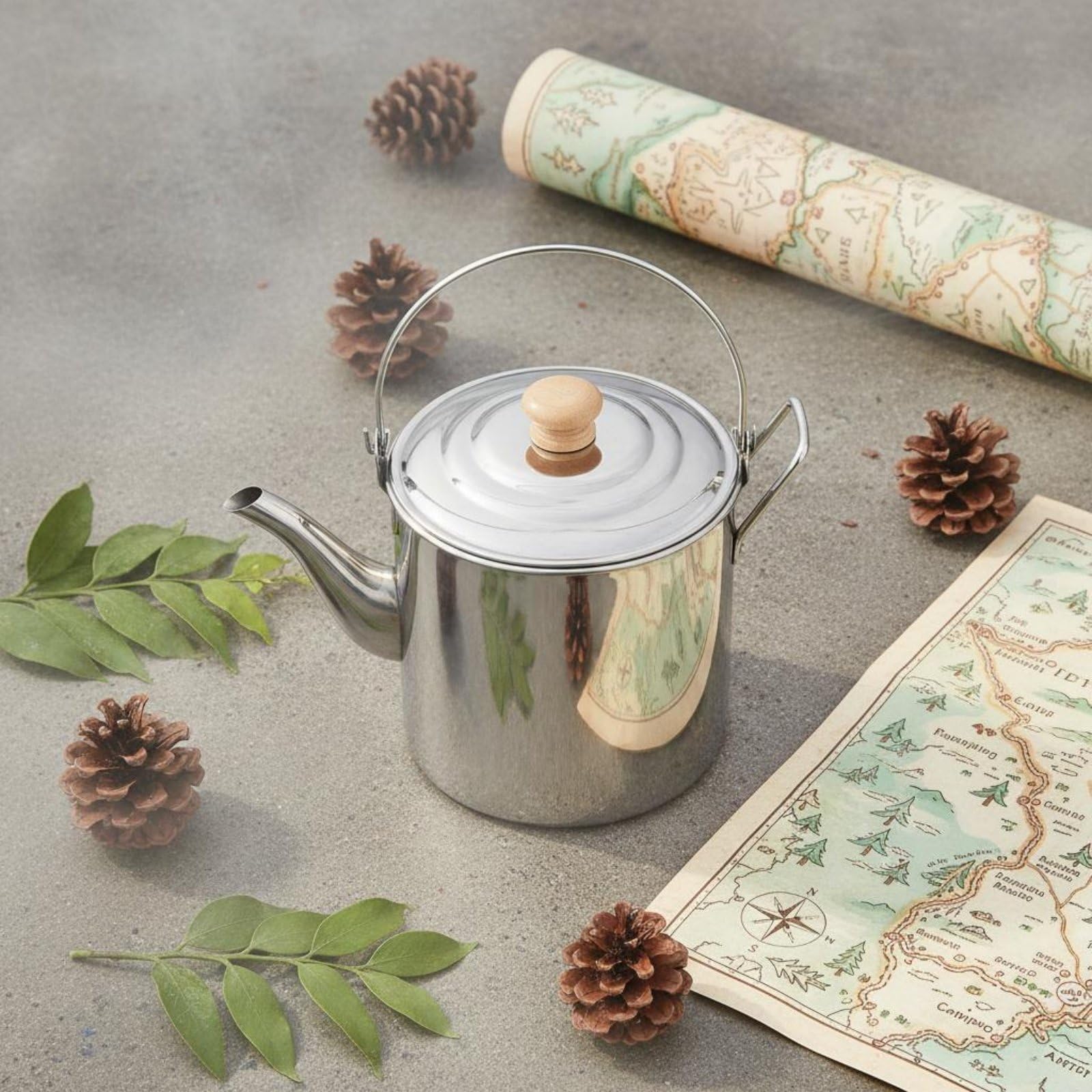 Gralara Tetera de Camping Tetera Hervidor Olla Cafetera con Cuerpo de Acero Inoxidable y Perilla de Madera Antitérmica Largo Que Evita Buena Retención de, 3L