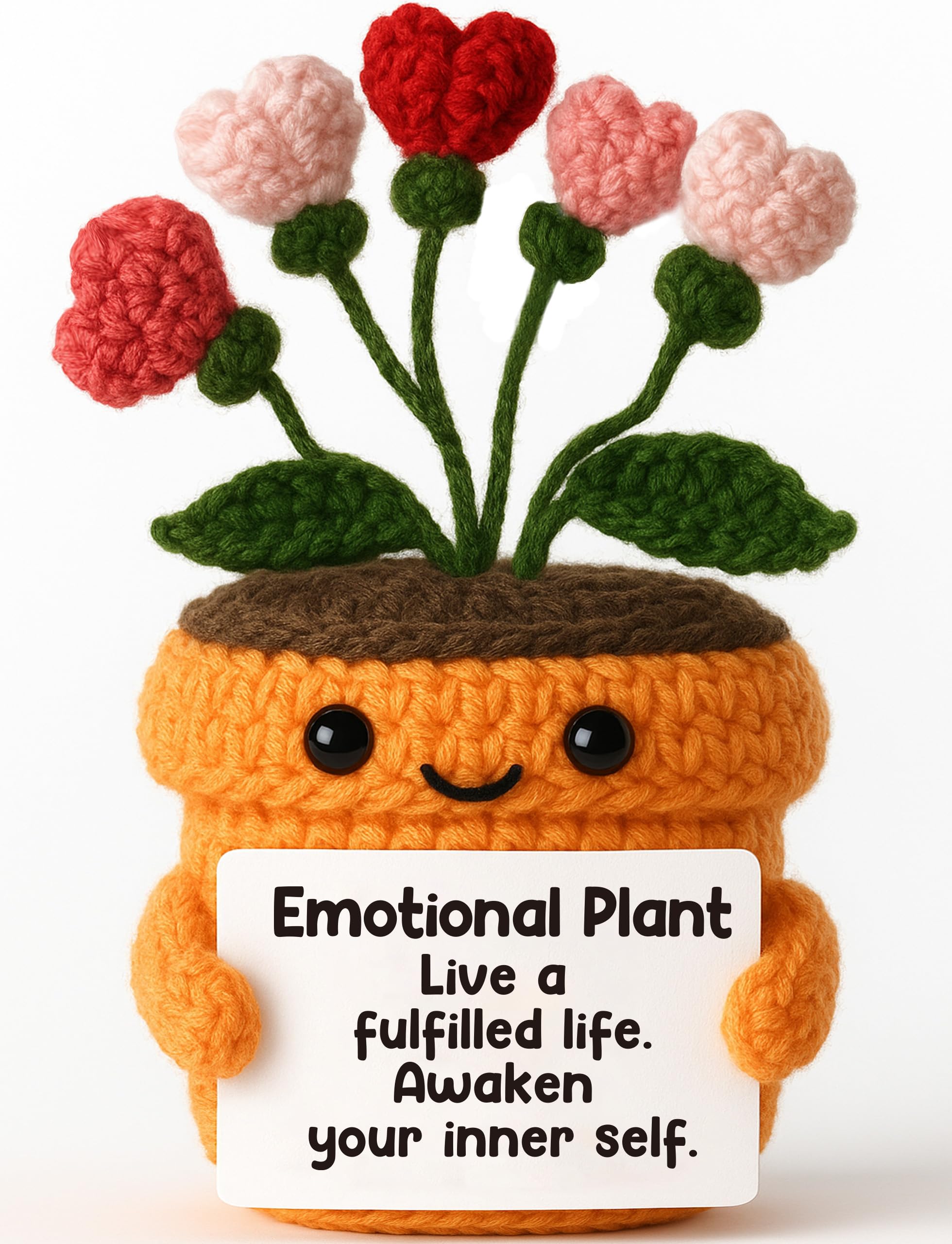 MAMAGIFTREE Crochet Heart Flower Plush – Emotional Plant Desk Decor – Uplifting Gift for Women, Friends, Coworkers – Mindfulness & Self-Care Ornament for Office or Home