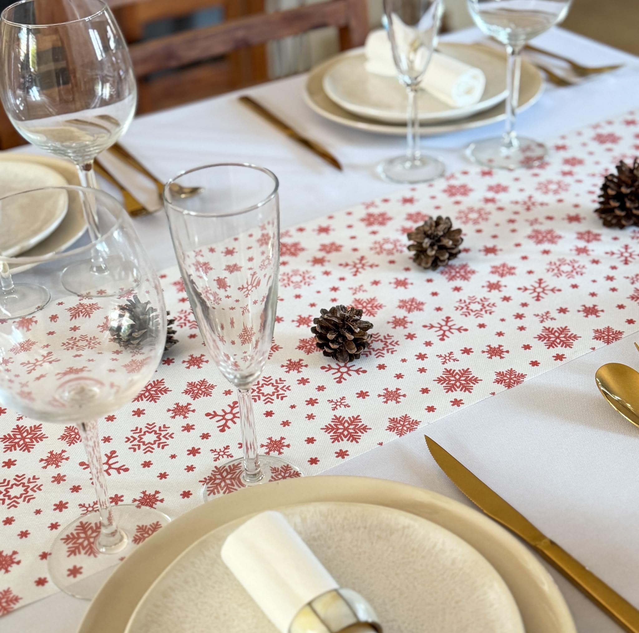 Décoration De Table Noël - Chemin De Table 183x33cm + 12 Porte-couverts + Ronds De Serviette