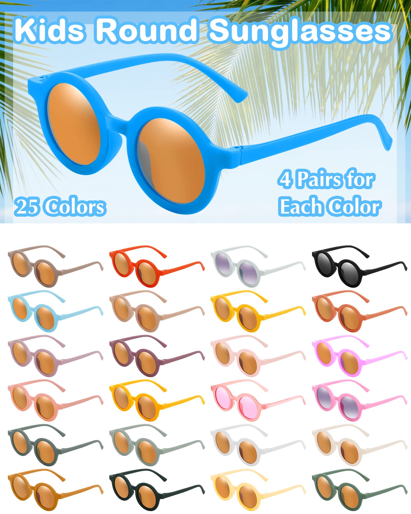 Xuhal 100 Paar Kinder-Sonnenbrillen, Partyzubehör, niedlich, rund, für Kleinkinder, Mädchen, Jungen, Alter 3–10 Jahre, Outdoor, Strand, Pool, Sommer