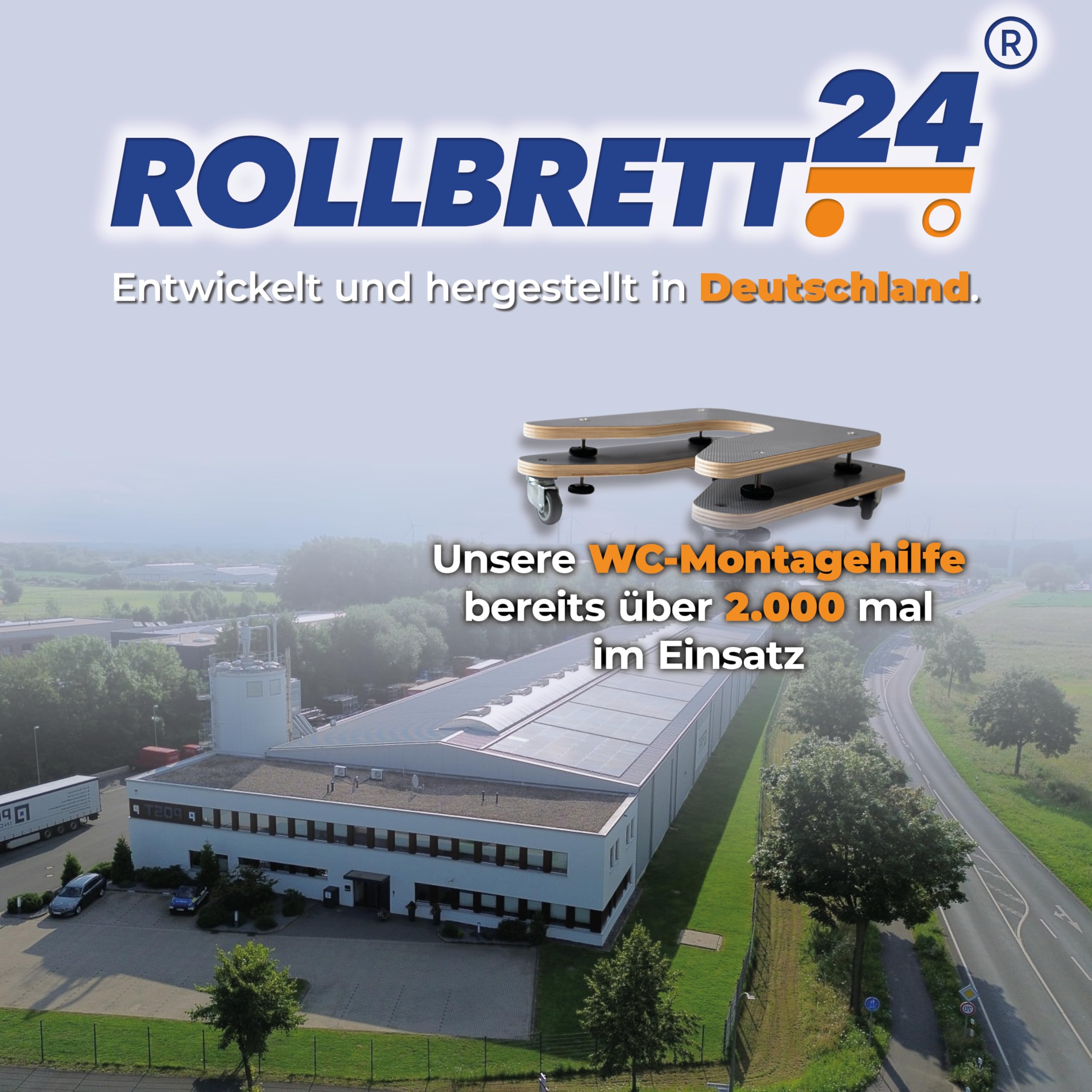 WC-Montagehilfe für wandhängende WCs & BDs – Höhenverstellbares Montage-Rollbrett 125–215 mm, 360° Rollen, bis 60 kg - Entwickelt und Patentiert vom Sanitärprofi