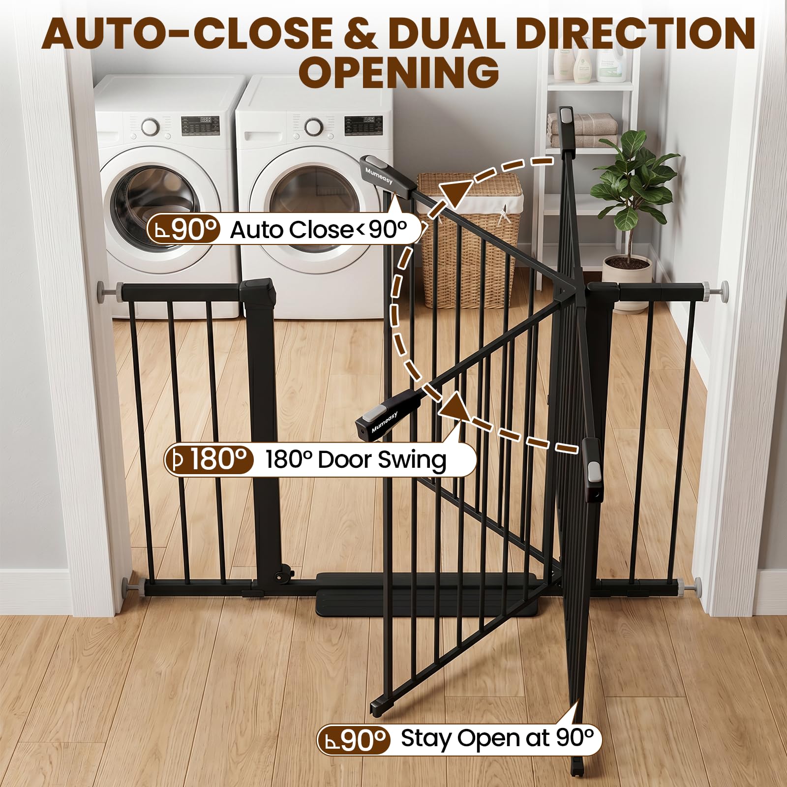 Mumeasy Puerta Valla de Seguridad para Bebés, Puerta Extra Ancha para Perros de 29.5 ''-46'' para Escaleras y Puertas