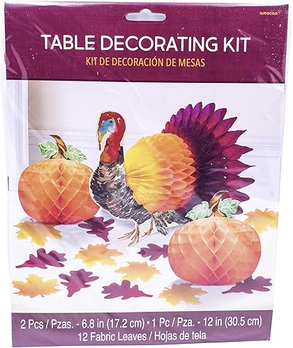 Miniatura 2 de Stephanie Imports Juego de 3 kit de decoración tradicional de mesa de Acción de Gracias y hojas de otoño de papel (calabazas en panal y pavo)