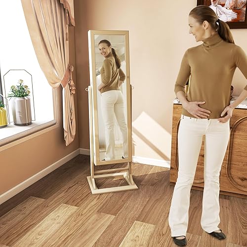 Miniatura 3 de CHARMAID Armario de joyería con espejo de longitud completa, armario de joyería con cerradura con gran almacenamiento de joyas, 6 luces LED, espejo