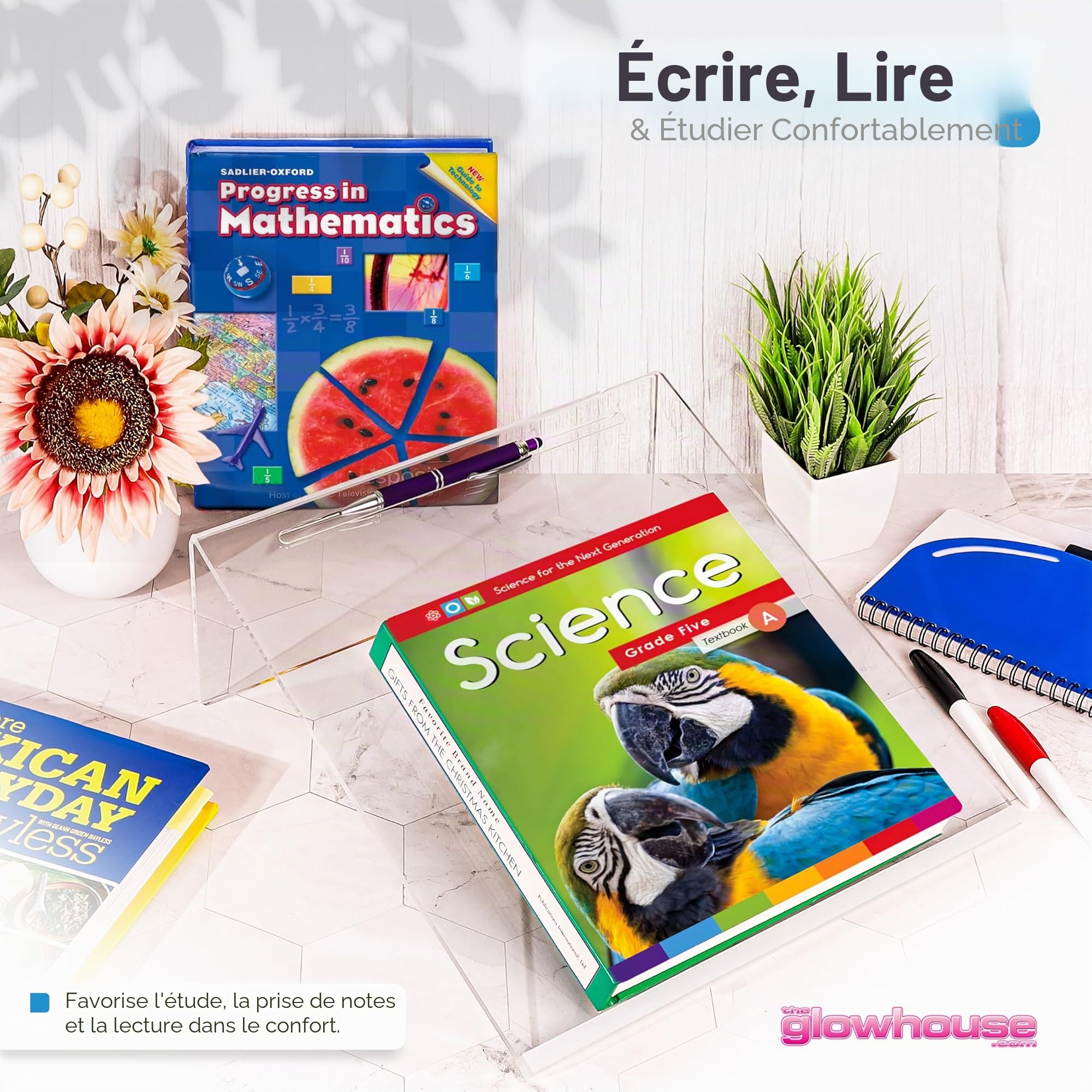 Support d'écriture incliné en acrylique transparent de qualité supérieure, ergonomique, antidérapant, extra large, angle de 20 degrés, améliore la posture d'écriture, avec porte-stylo