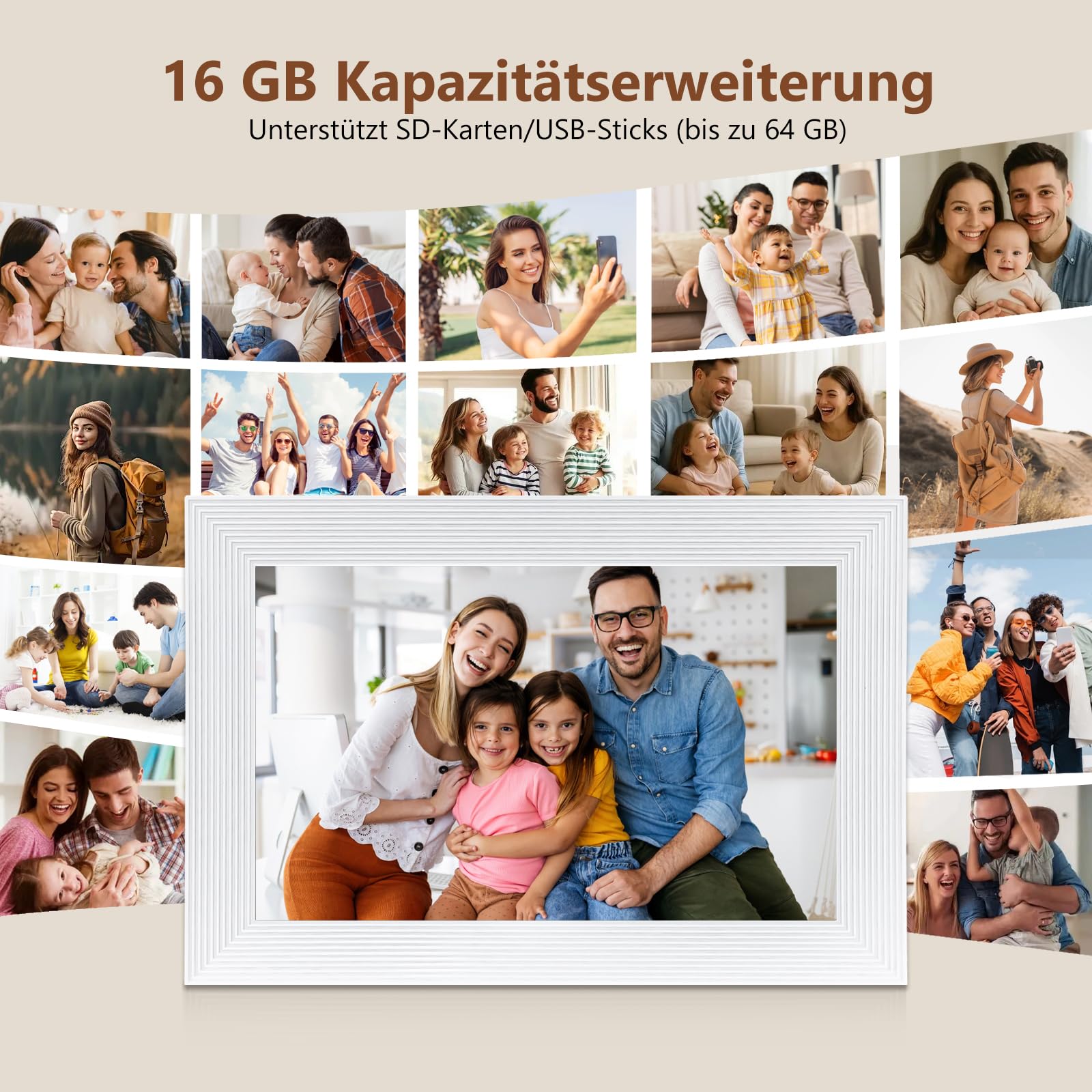 Digitaler Bilderrahmen WLAN Frameo.10,1 Zoll 1280×800 IPS-Touchscreen.16GB WiFi Digital Photo Frame.Fotos und Videos über die Frameo-App teilen.Weiß.