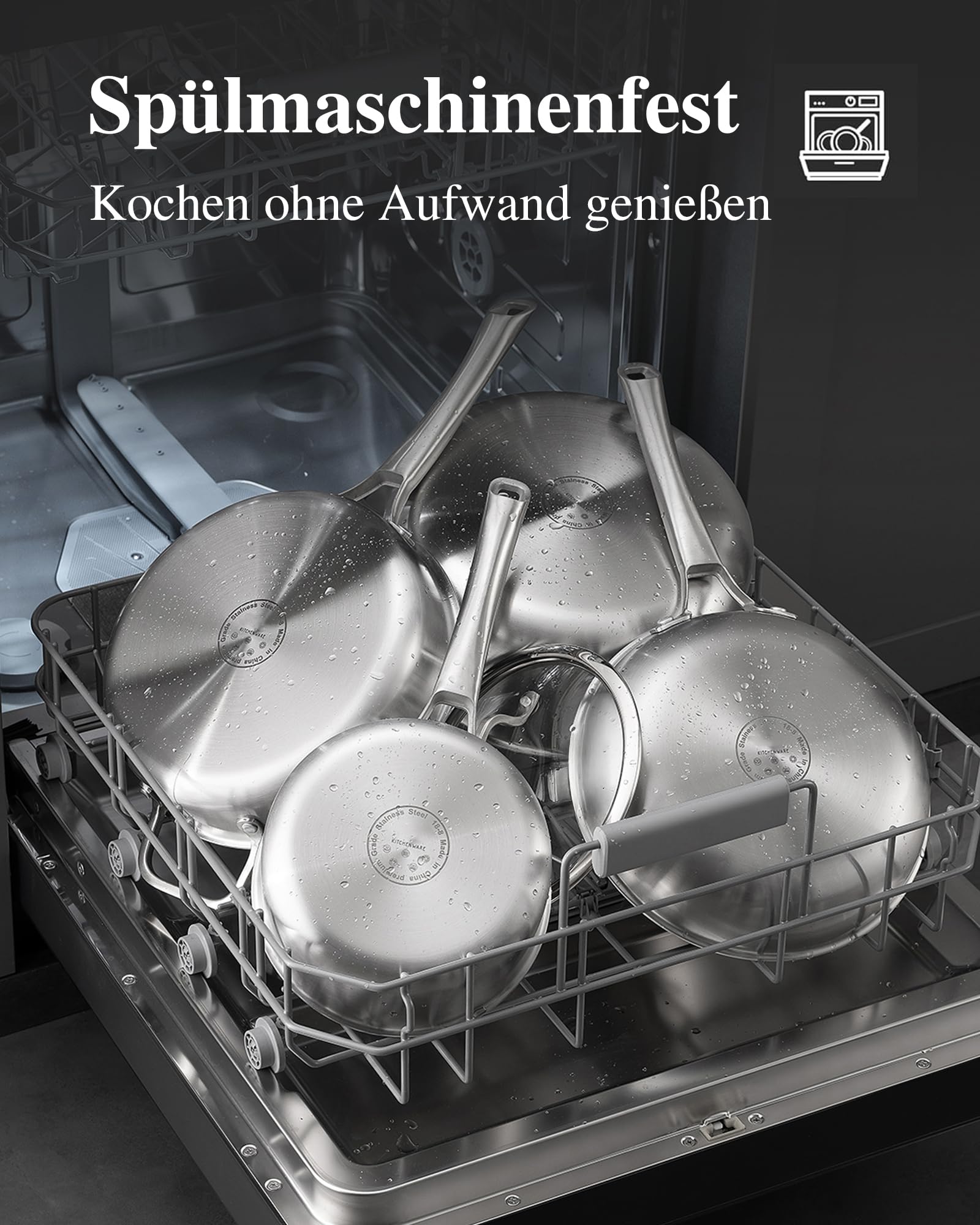 SNOWCLAD 2026 Neues Modell Edelstahlpfanne Set 3-teilig 20+24+28cm, Edelstahlpfanne unbeschichtet, Pfanne Induktion, Universalpfanne, Alle Herdarten Geeignet, Ofen- und Spülmaschinenfest, PFOA-freie