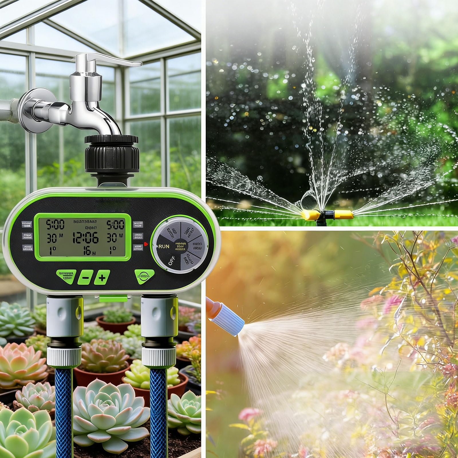 Timer di irrigazione automatico per fiori, con display LCD e impostazioni di irrigazione personalizzabili, efficiente dispositivo di irrigazione a due sezioni per giardini domestici