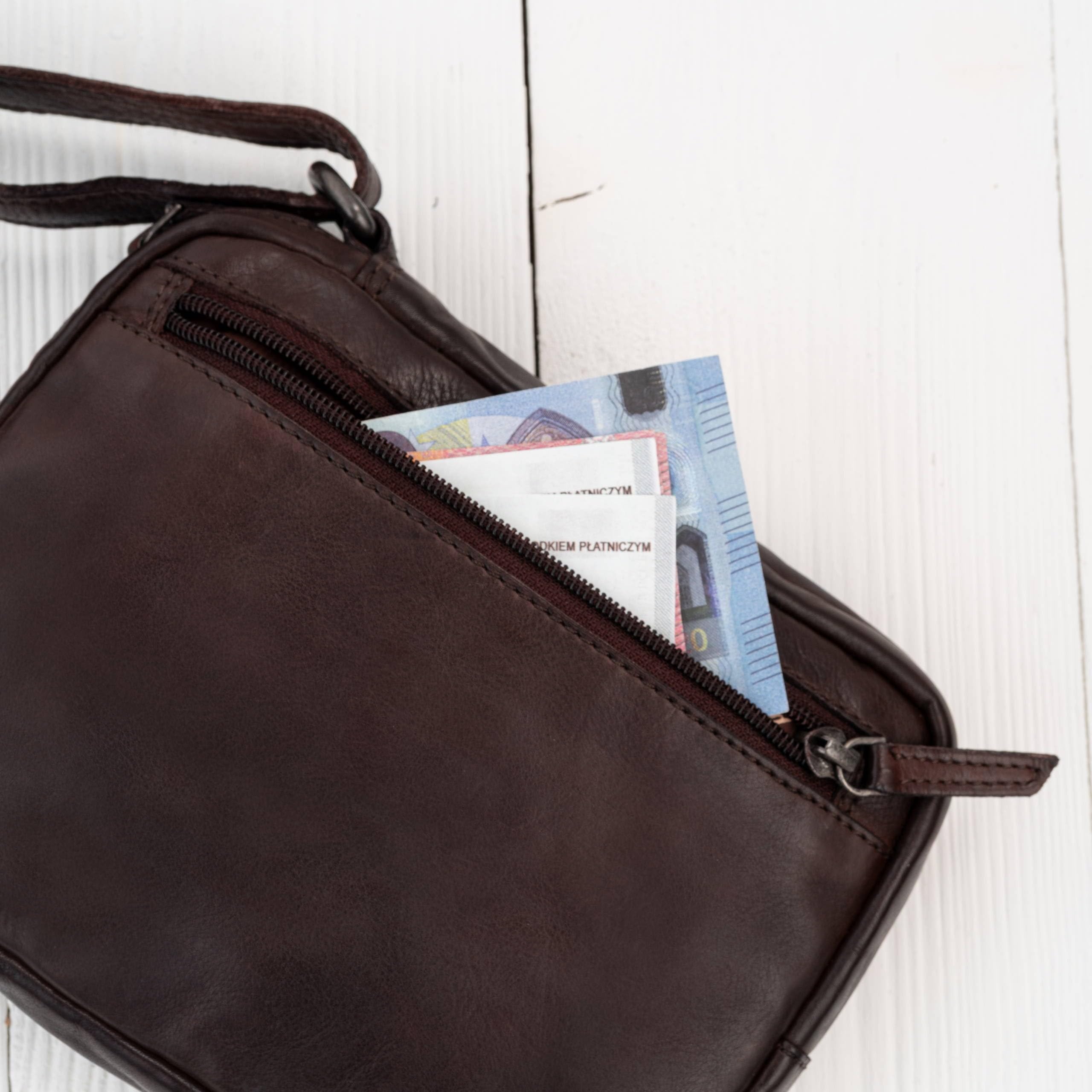 Saszetka męska skórzana brązowa na ramię washed leather SL-03-CSBR