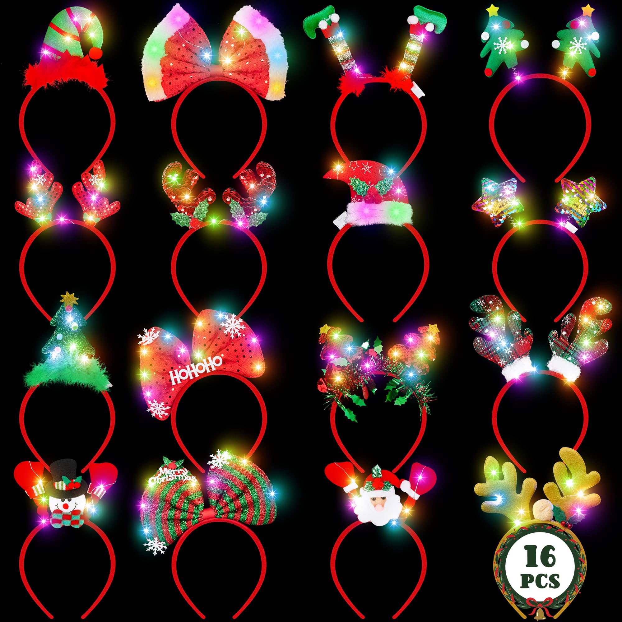 Light Up Christmas Headbands, LED Christmas Headwear, Cute Christmas headband for Christmas Party Supplies Favors