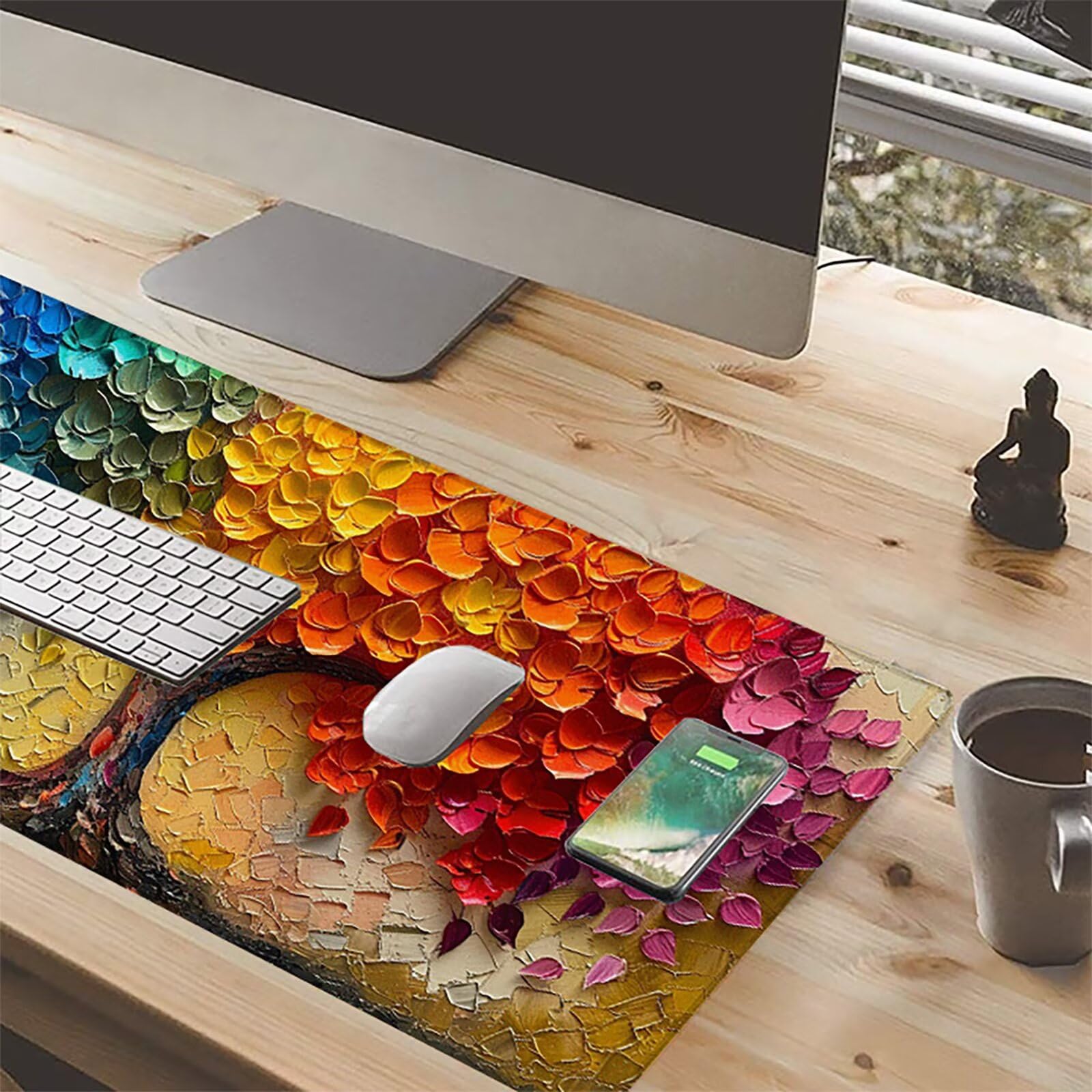 áRbol Alfombrilla Ratón Gaming XXL 1500x800x3mm, Alfombrilla Gaming Color Mousepad con Base de Goma Antideslizante, Impermeable Desk Mat para Teclado y Raton, Accesorios Gaming, Regalos de Hombre P-6