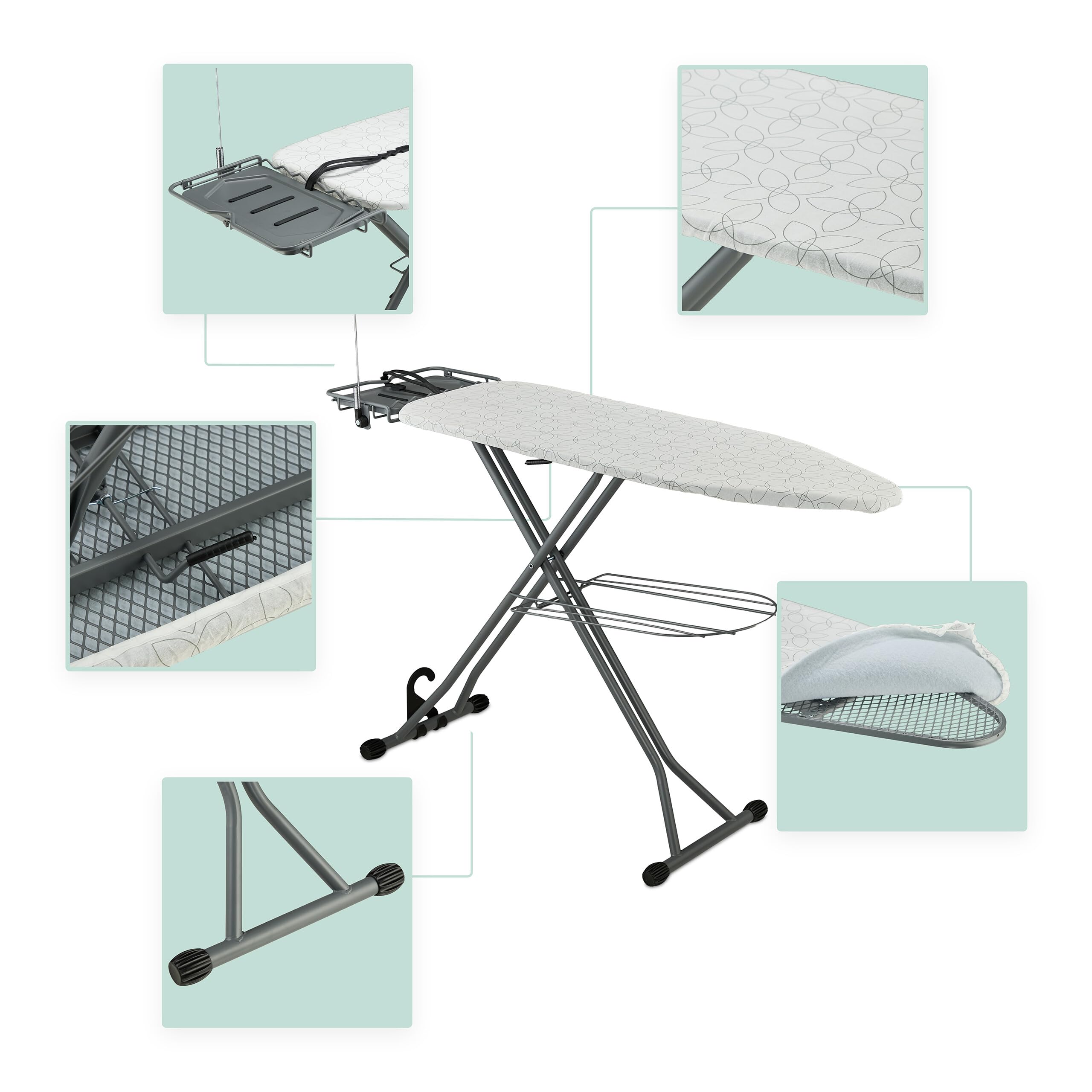 Relaxdays ASSE da Stiro Pieghevole, Tavolo Ferro a Vapore, Piano per Stirare Salvaspazio 123x39 cm,Copriasse, Argento