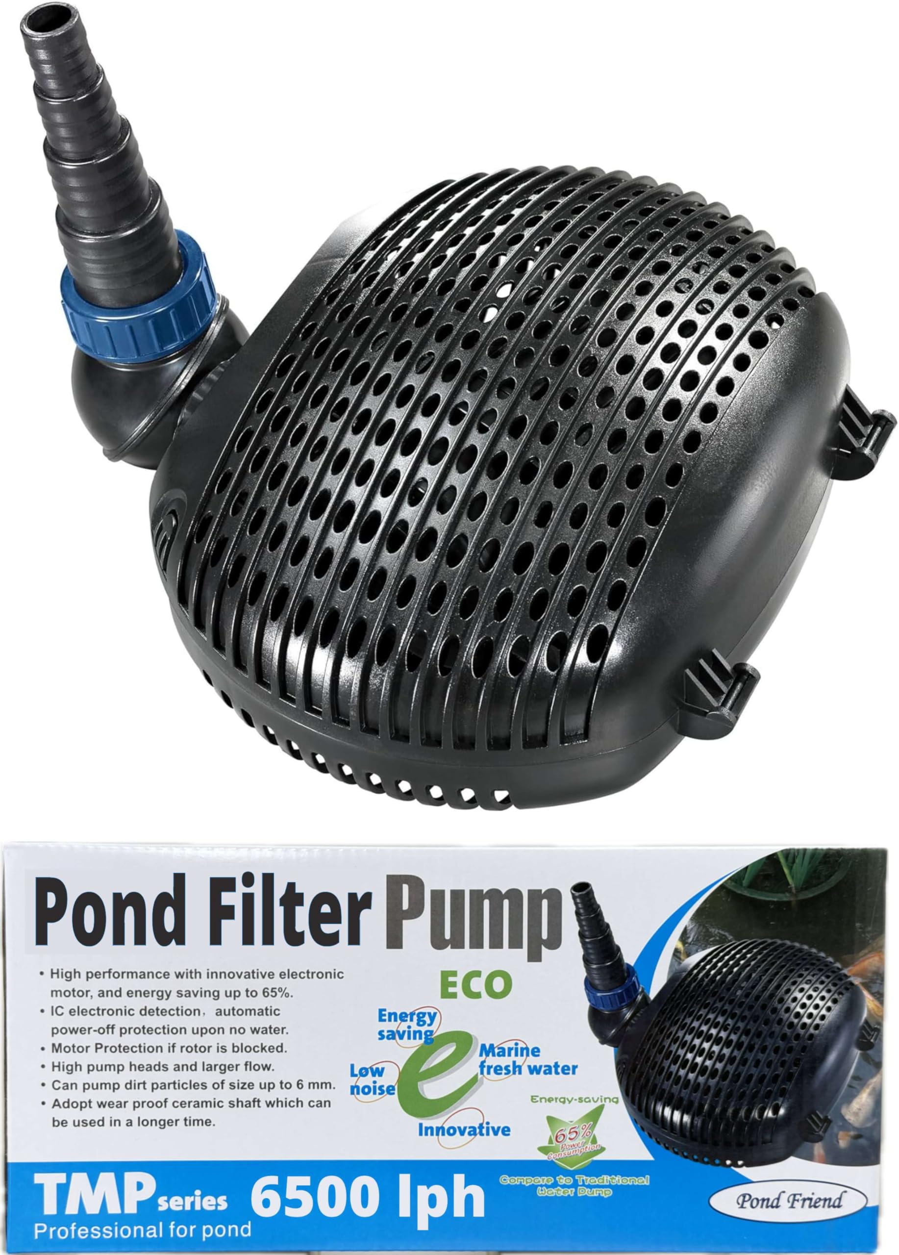 Pond Friend Black Tmp 6500 Filter Pump Submersible Solids Handling Energy Saving Low Wattage Pumps For Koi & Garden Pond Waterfalls And Filtration