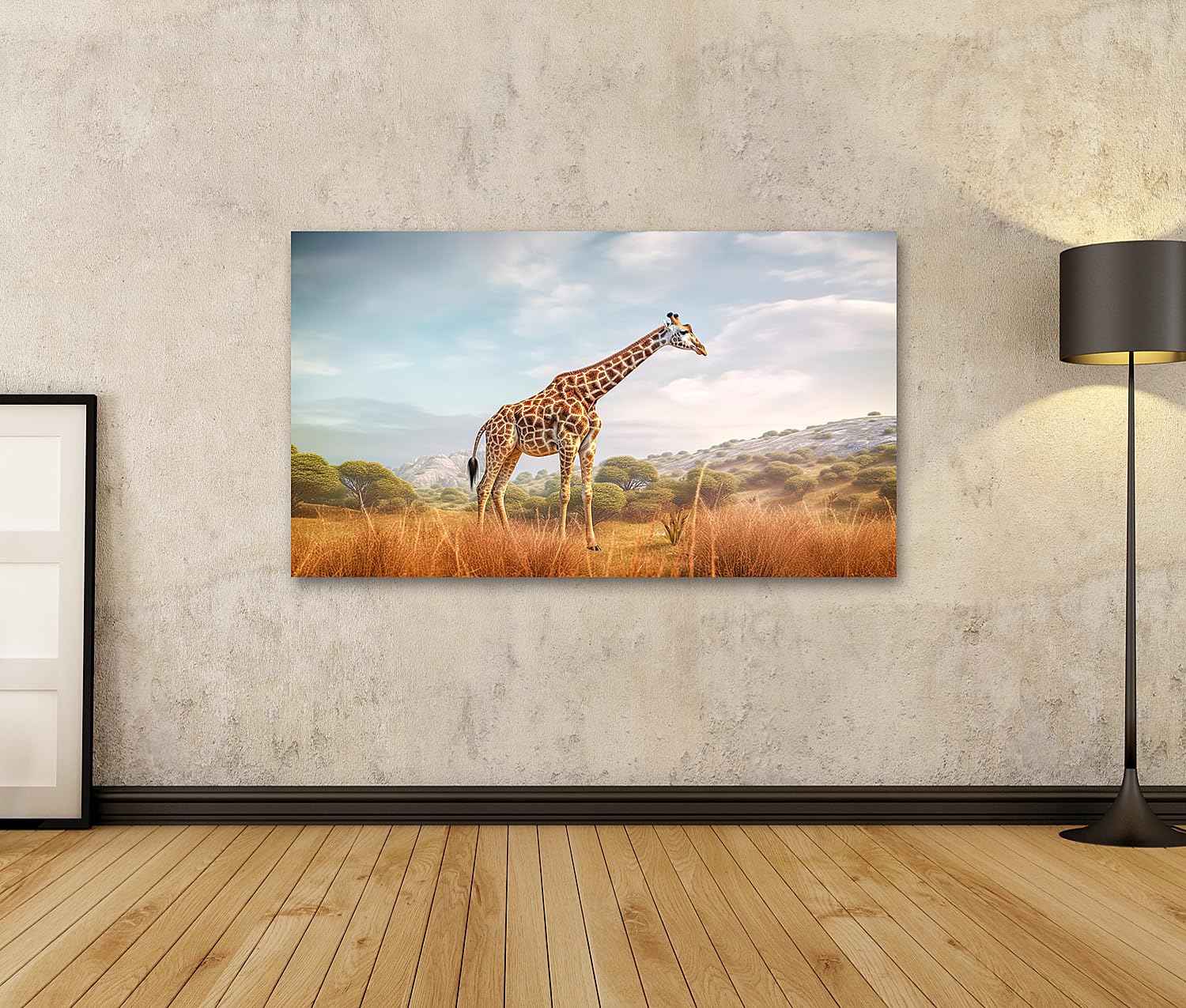 Islandburner Quadro Su Tela Moda Giraffa Cappello Giallo Ritratto  Monocromatico Cool Elegante Camicia Tuta C JDBF, image size:1500x1275