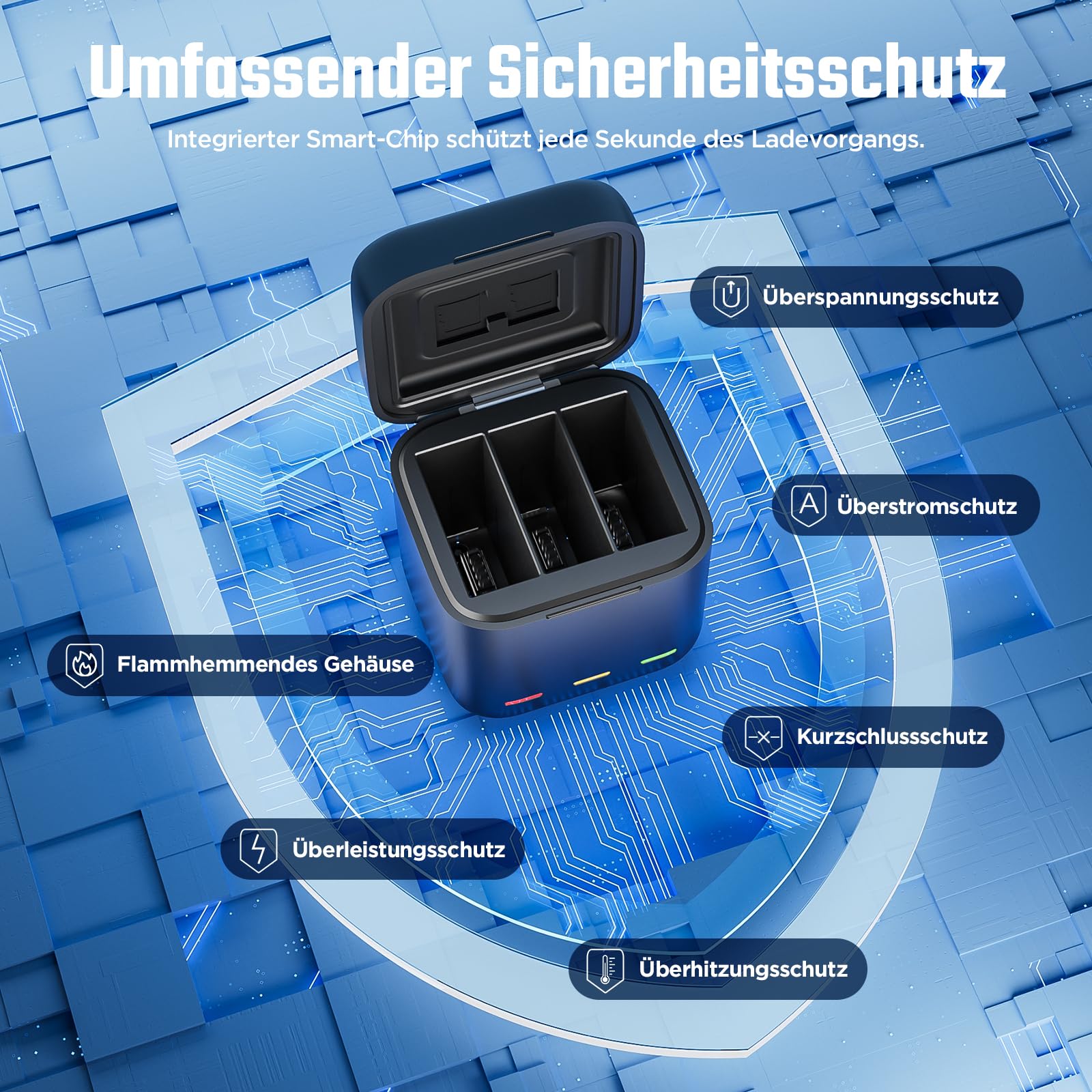 Jeebel Akku Ladegerät für GoPro Hero 13 Black — 3-Kanal Batterie Ladegerät mit Schnellladung, USB-C Kabel — Schnellladegerät Kompatibel mit GoPro Hero 13 Black Original-Akku (Ohne Akku)