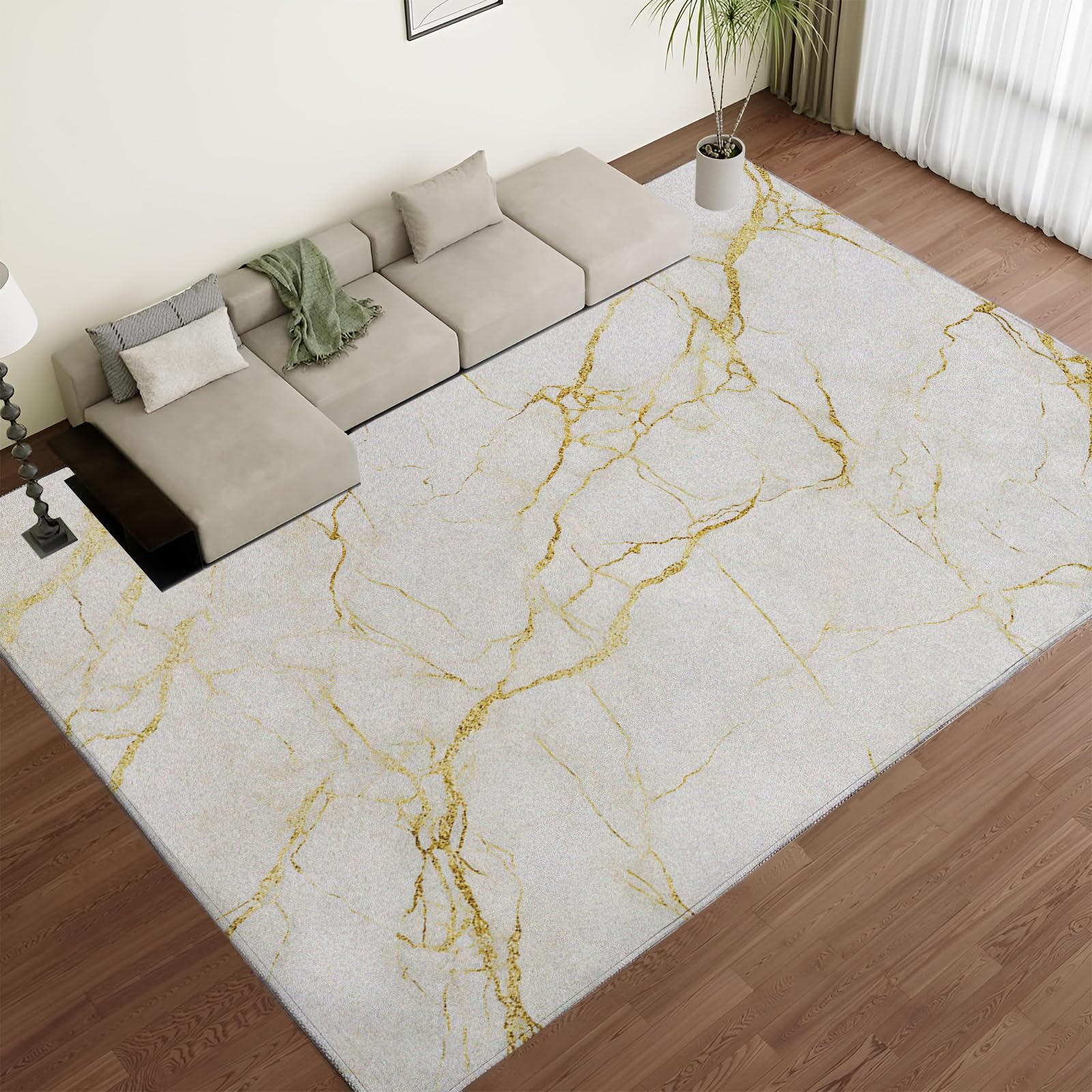 JEDTAKCT Washable Rugs Living Room Non Slip 180X270Cm Area Rugs For Bedroom Gold Glitter Rug Soft Short Pile Large Living Room Rug Gray Marble Rug Non Shedding Dense Rugs