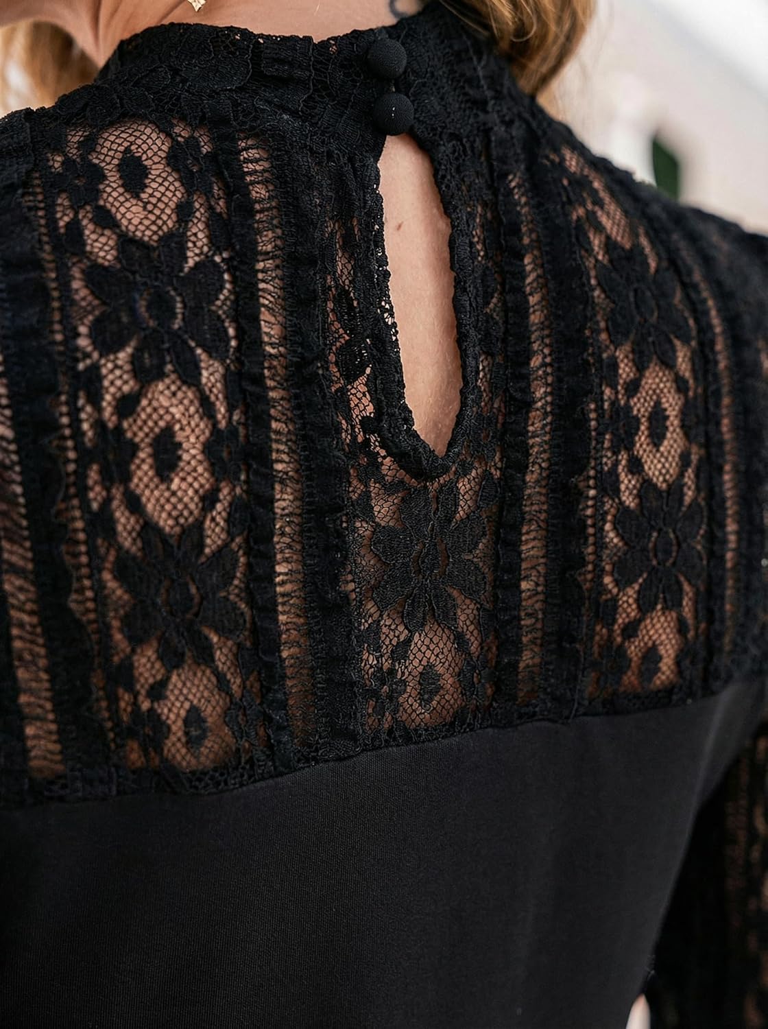 CUPSHE Women's Mock Neck Lace Tops Blouses Dressy Casual Sexy Floral Long Sleeve Mesh Shirts - Image 4