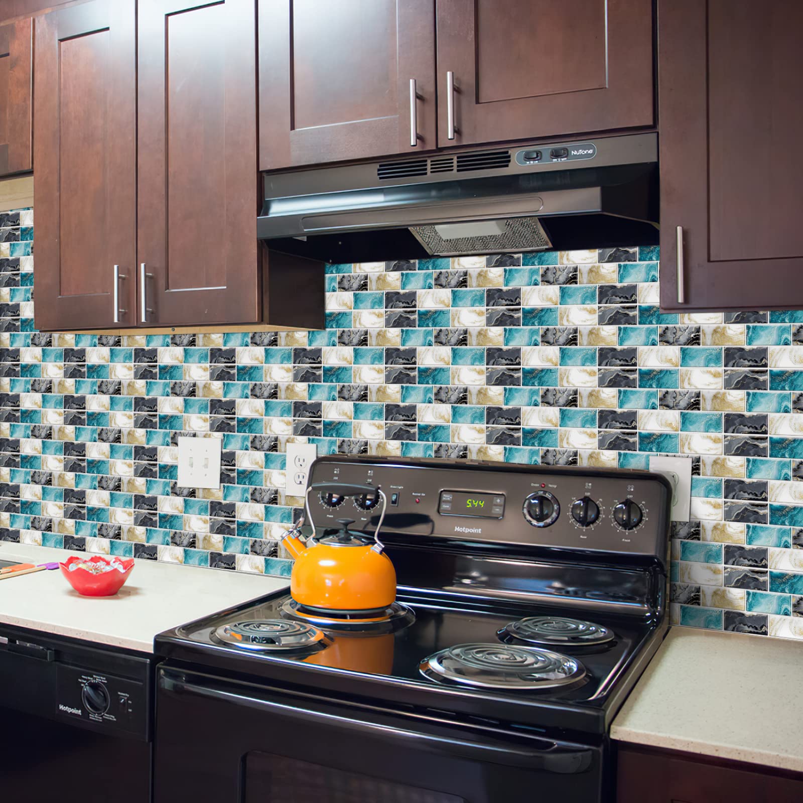 12 Pcs 6x12inch Brick Pattern Tile Stickers Self-Adhesive Peel and Stick Tile Backsplash Vinyl Wall Stickers for Kitchen Bathroom Tile Wall Fireplace Cupboard Decoration Stickers,FG-49