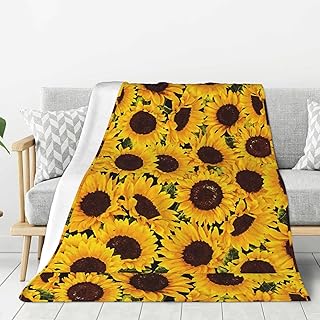 Hingor Cobija con estampado de girasoles amarillos, manta de forro polar de franela súper suave, manta de cama ligera y esponjosa para ropa de cama, sofá y viajes, 60 x 80 pulgadas