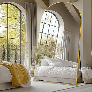 Suidia Arched Full Length Mirror, 72"x44" Floor Mirror Freestanding, Floor Standing Full Body Mirror with Stand for Bedroom, Hanging Mounted for Living Room Cloakroom, Gold