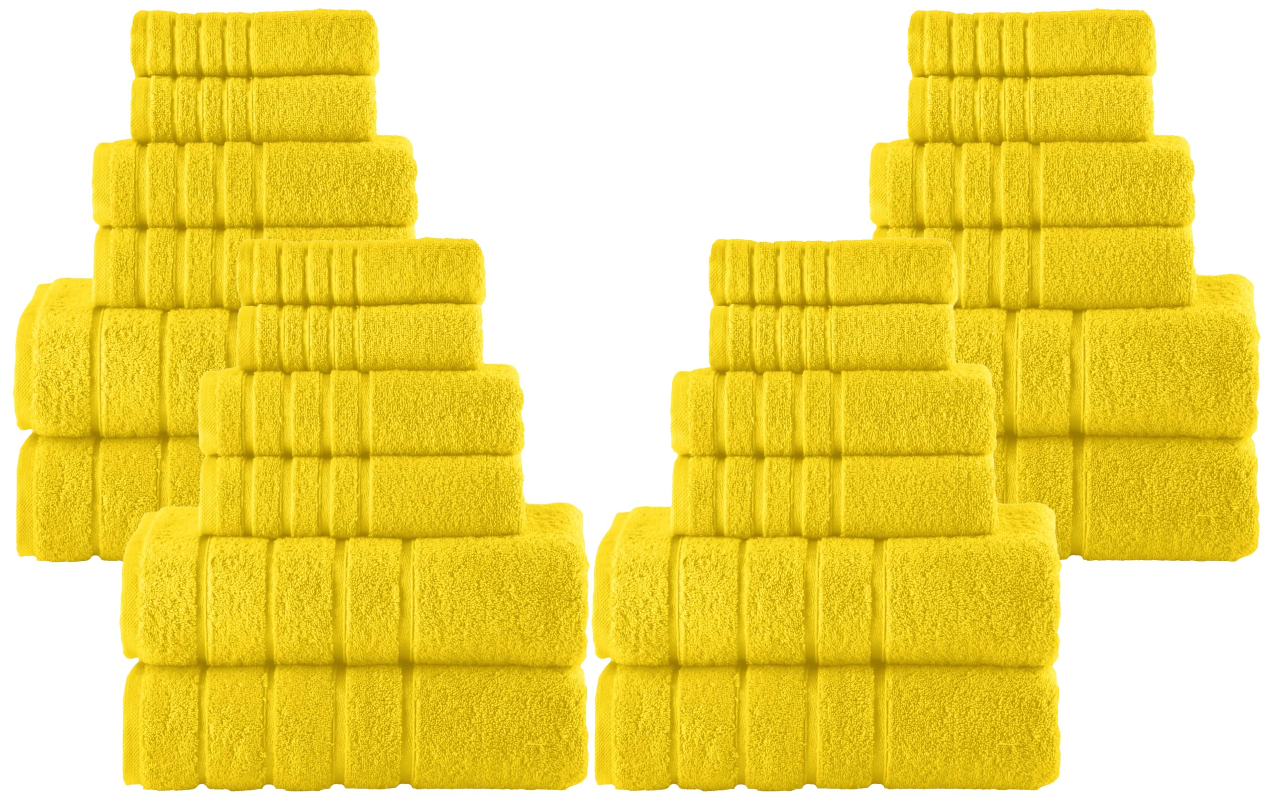 Elegant Comfort 4 Lines Viscose Stripe 6-Piece Towel Set 100% Turkish Cotton High Absorbent Luxury Bathroom Towels Includes 2 Washcloths, 2 Hand and 2 Bath Set, Yellow (Pack of 4)