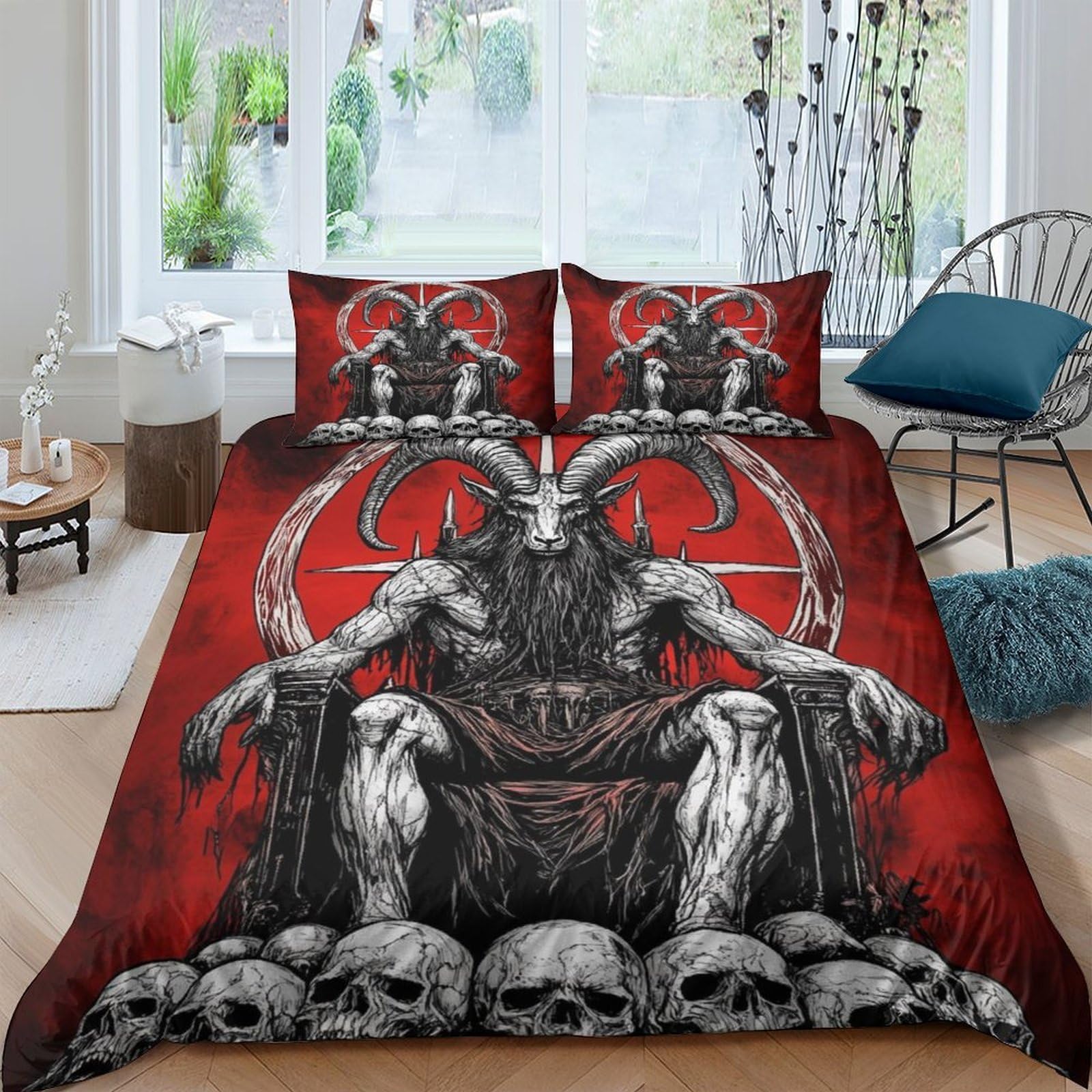 Ctjqhvkz Style-8 3D Printed Gothic Demon Fitted Sheet Microfiber Skull Throne Mattress Cover For Bedroom Dorm Decor Machine Washable Single（135X200cm）