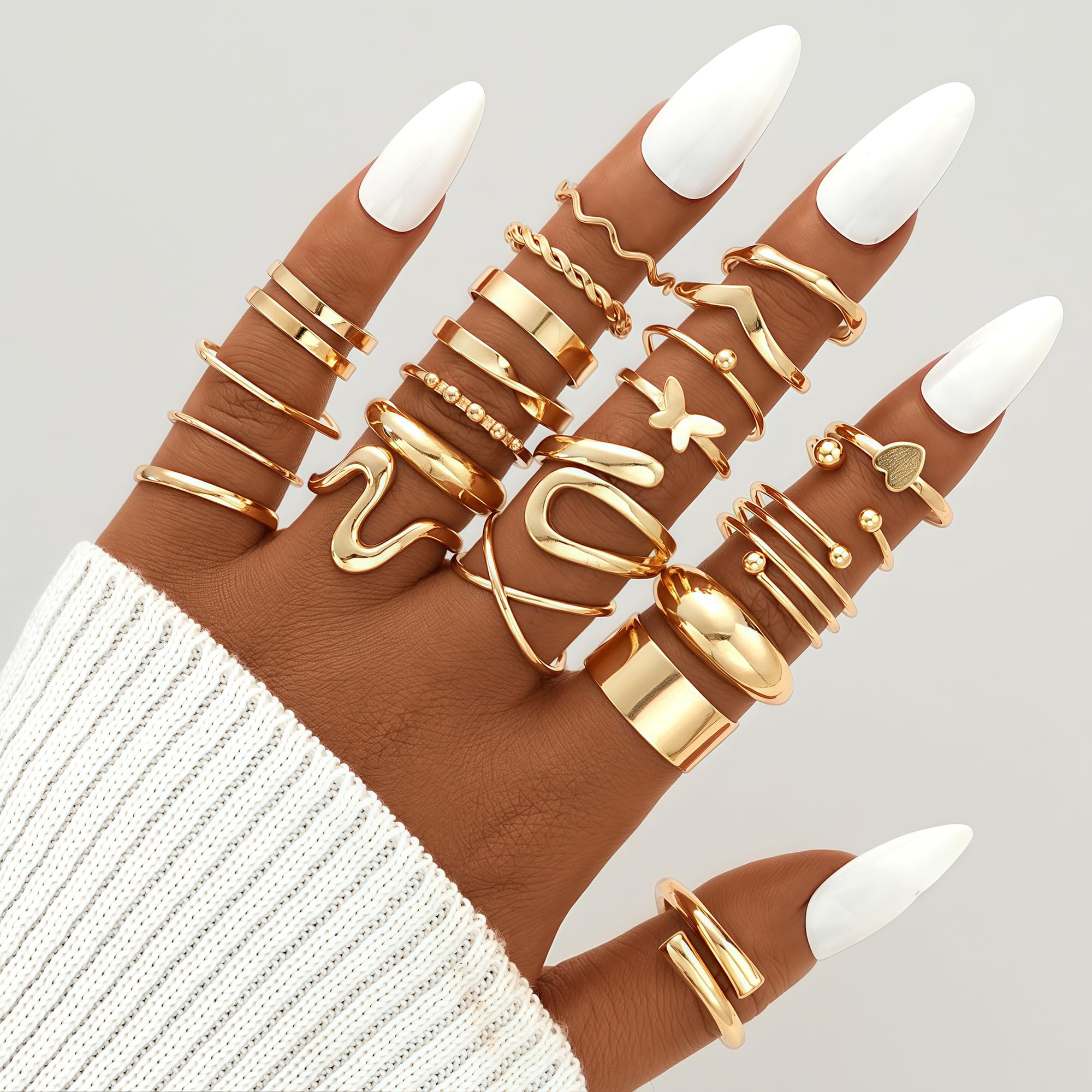 17 MILE 78 Pieces Gold Jewelry Set for Women, 9 Necklace, 24 Bracelet, 22 Earrings, 23 Knuckle Rings Gold Plated Jewerly set for Women Gift