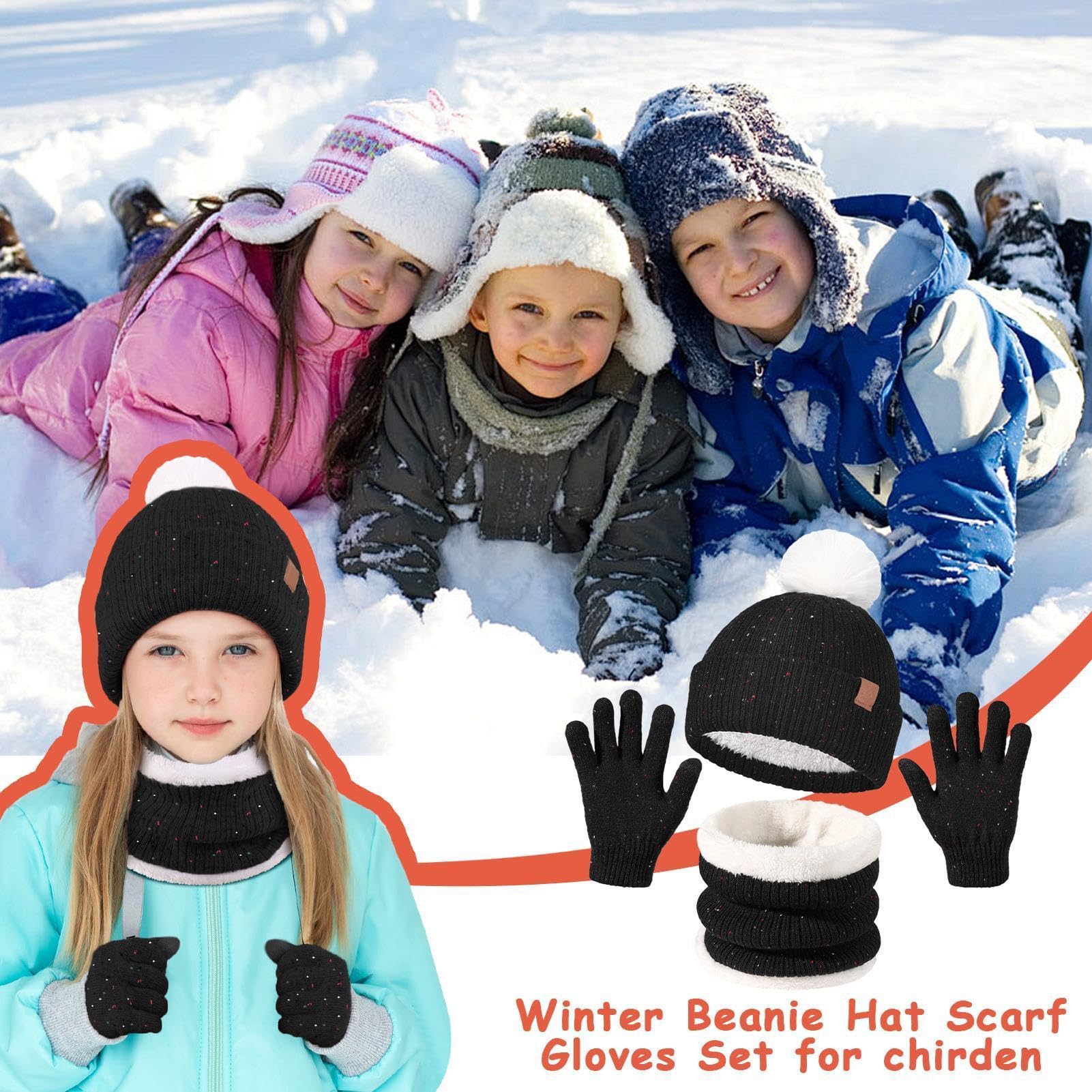 Set per bambini per il freddo – Simpatico cappello e guanti invernali | Scaldacollo morbido e caldo con cappello e guanti abbinati per ragazzi e ragazze attività all'aperto, gite scolastiche