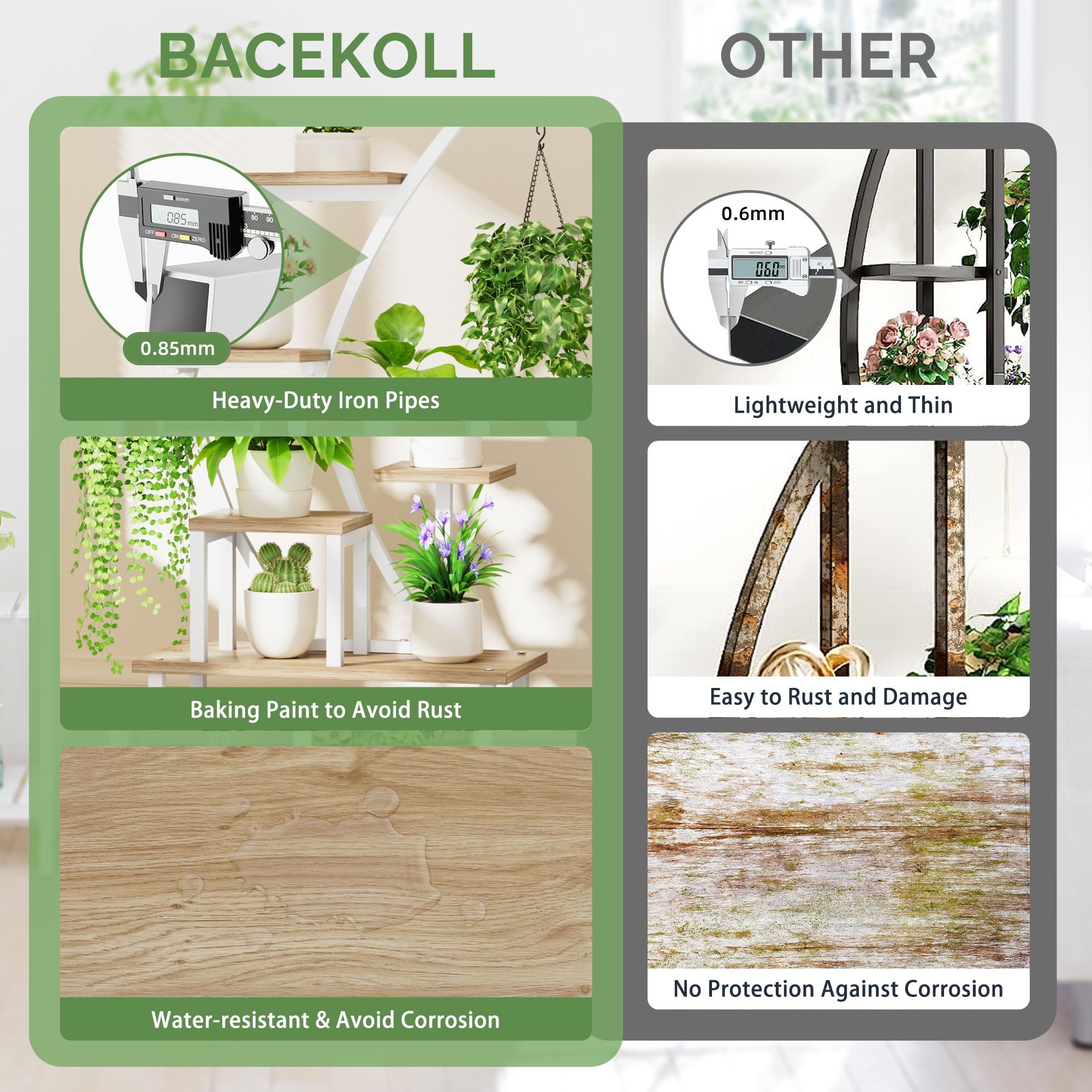 loyal plantenstandaard met kweeklampen - 8-laags plantenrek voor binnen, 158 cm metalen houten plantenrek - Decoratief zwart bloemenrek voor binnen balkon