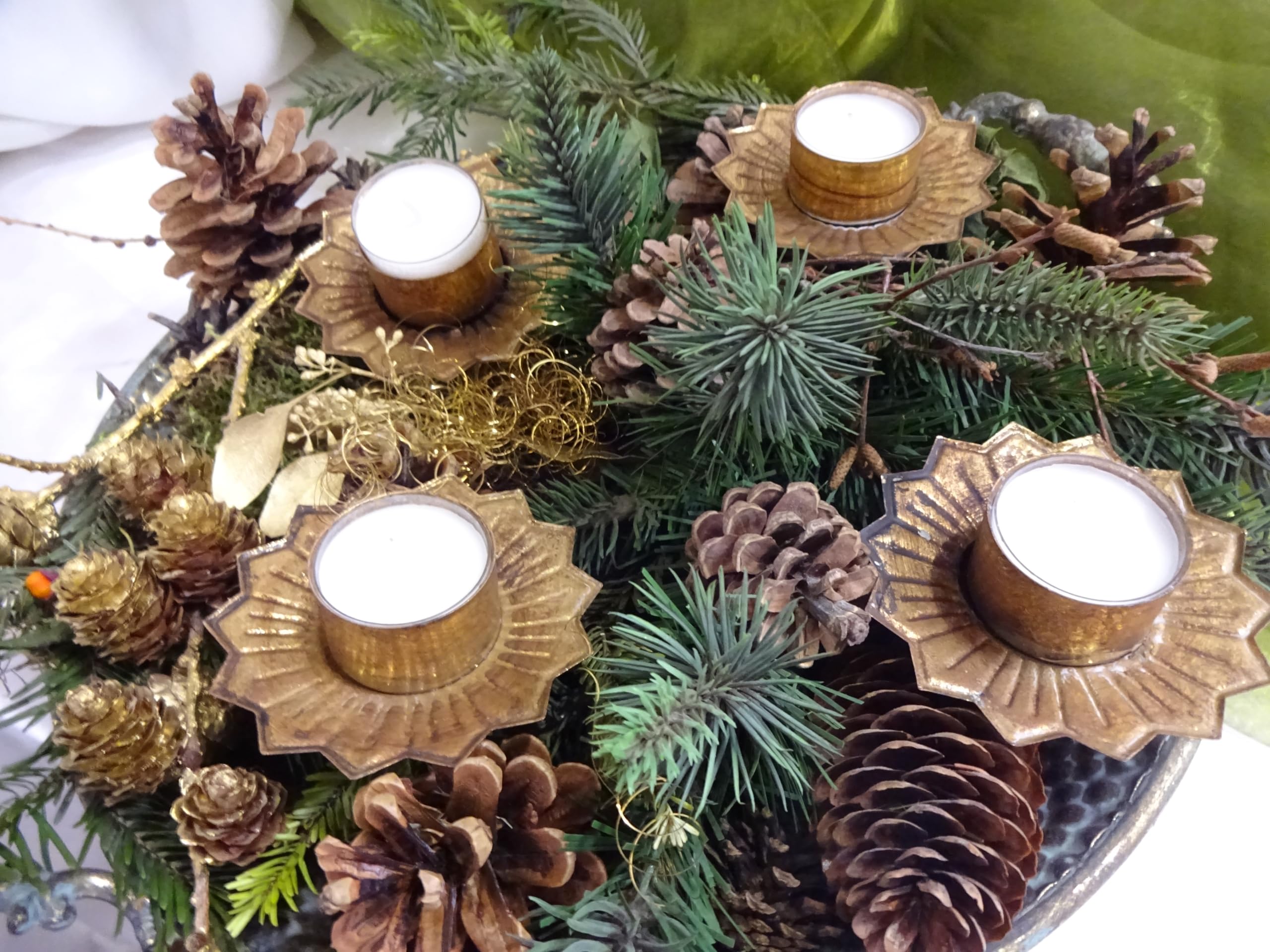 4er Set Kerzenhalter Antik Gold - Adventskranzstecker In Sternform