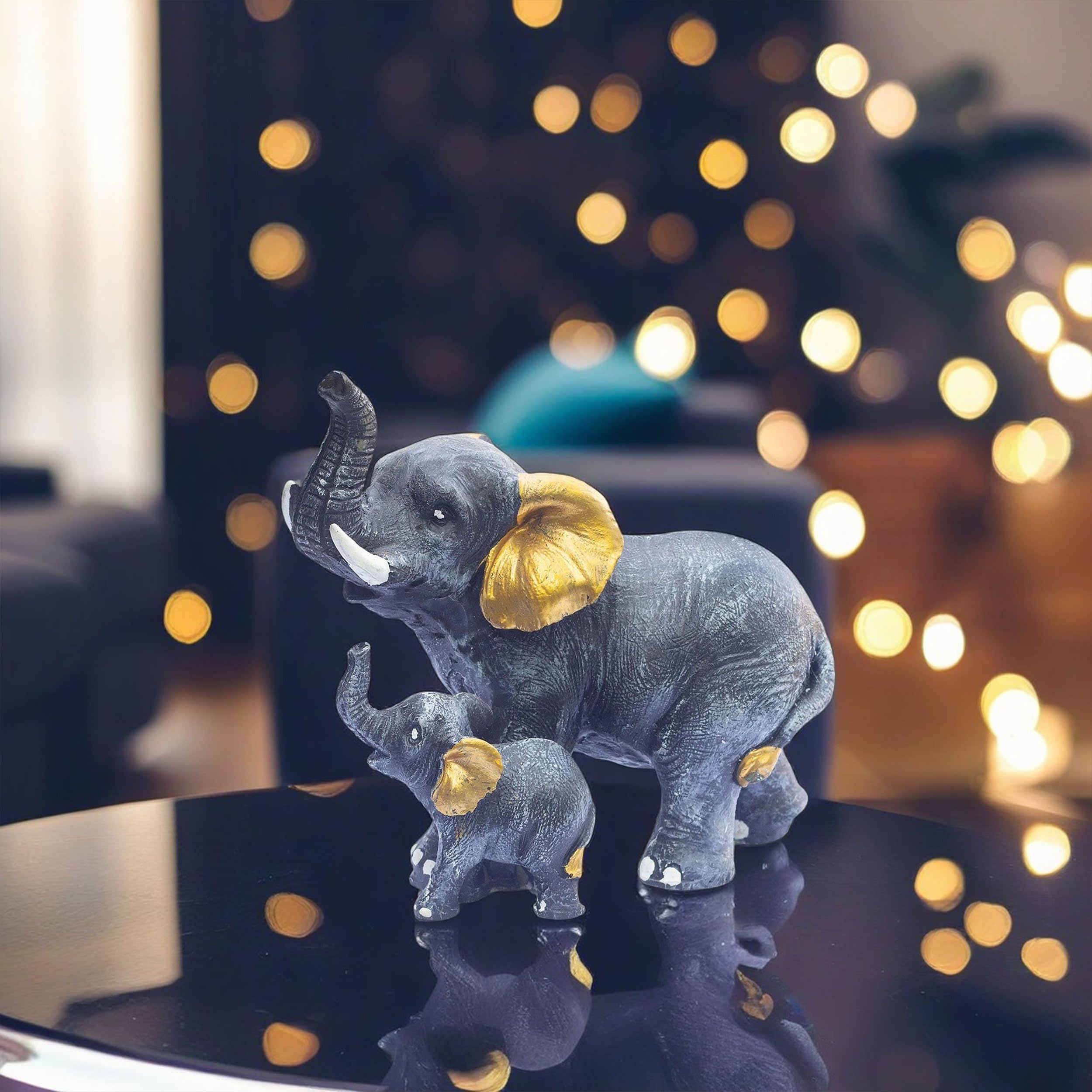Polyresin 6" Elephant with Baby Statue for Home Decor – Vastu & Feng Shui Good Luck Symbol – Decorative Showpiece for Entryway, Living Room, Office, Gift (Brown) — photo — 9 of 9