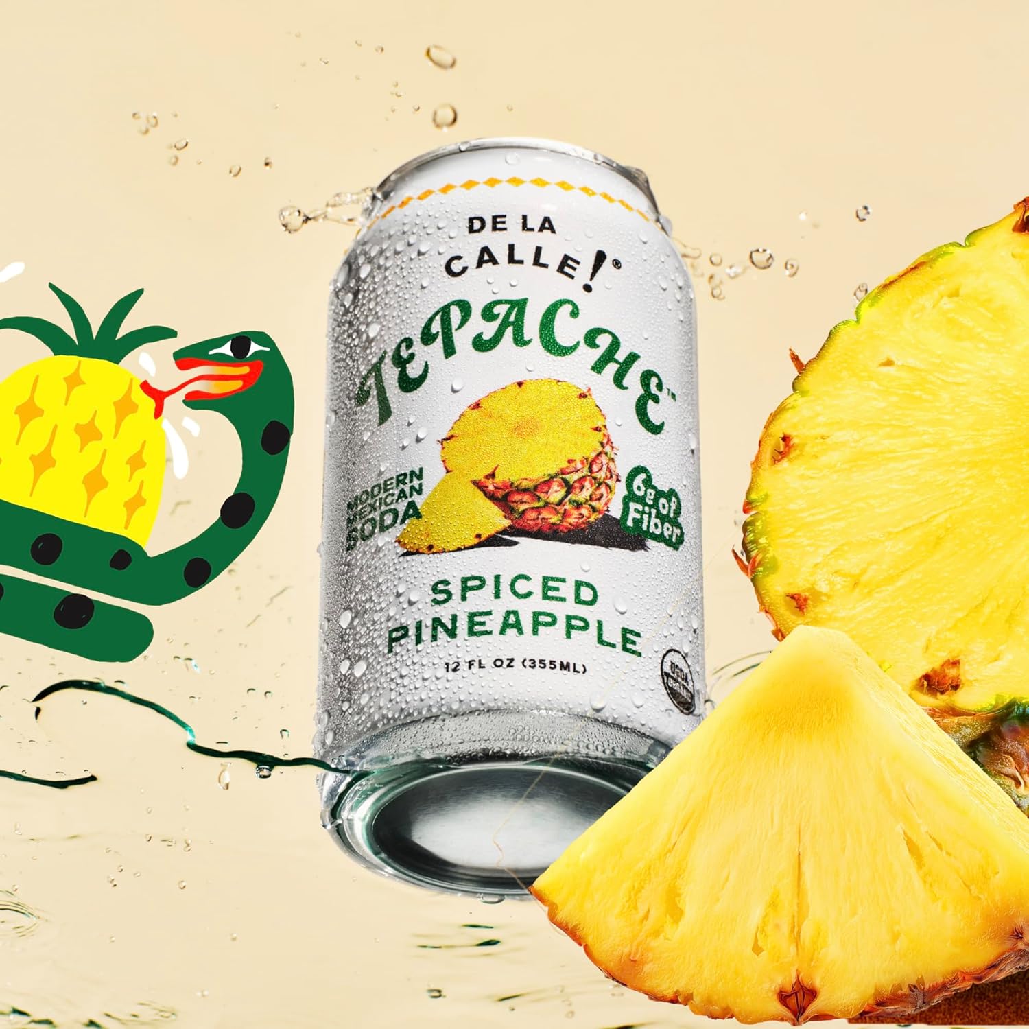De La Calle Tepache - Pineapple Spice - Modern Mexican Soda - Craft Fermented Pineapple Sparkling Beverage - Certified Organic, Antioxidant Rich, Non-Alcoholic, Healthy Soda, Low Sugar, Low Calorie, Non-GMO