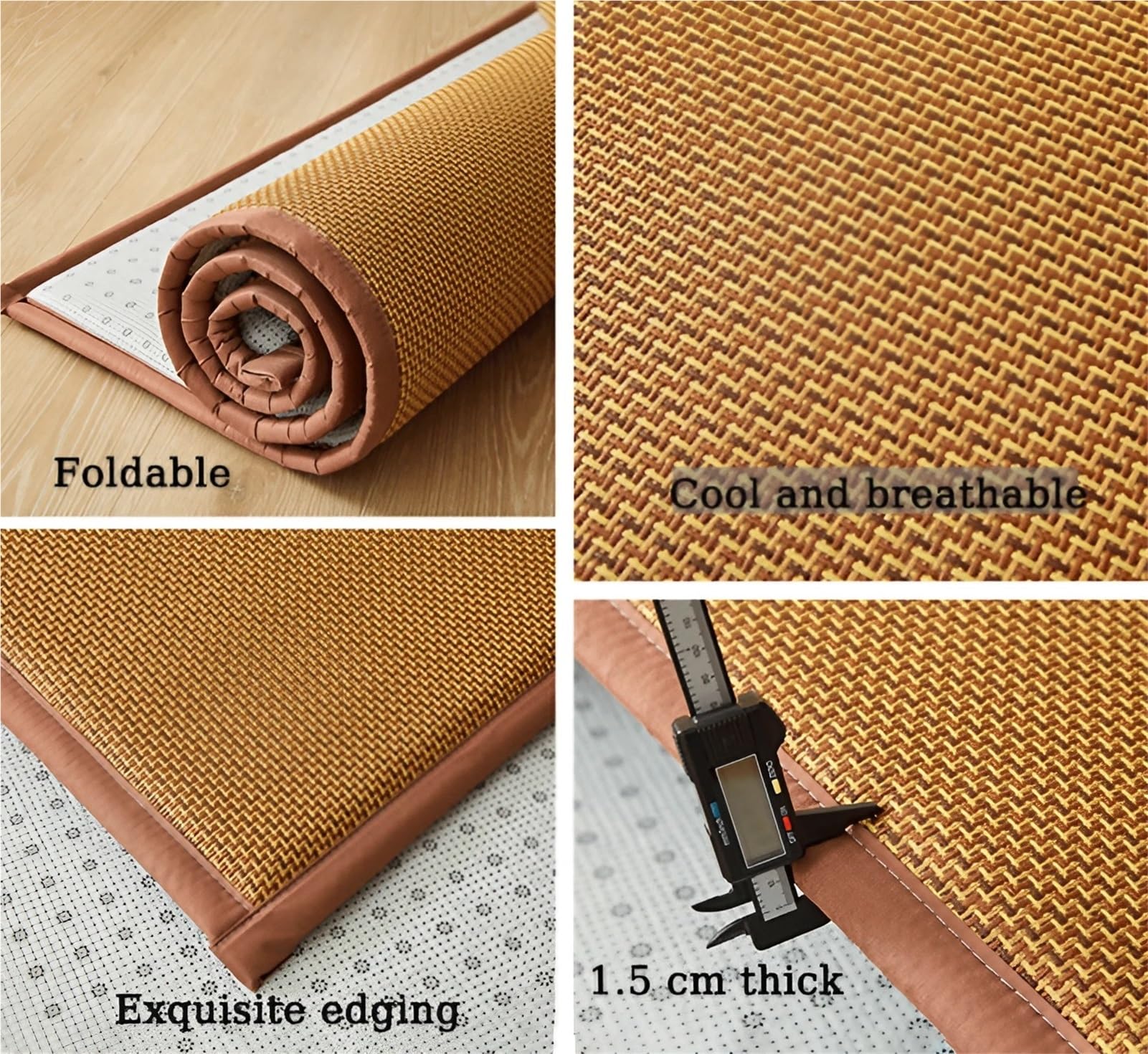 Tatami Japonais Rafraîchissant et Antidérapant, Futon Respirant et 1,5 Cm D'épaisseur, En Rotin Naturel Matelas, Tapis De Couchage D’été pour Salon, Chambre À Coucher, Tapis De Jeu Rampant(Brown B,180
