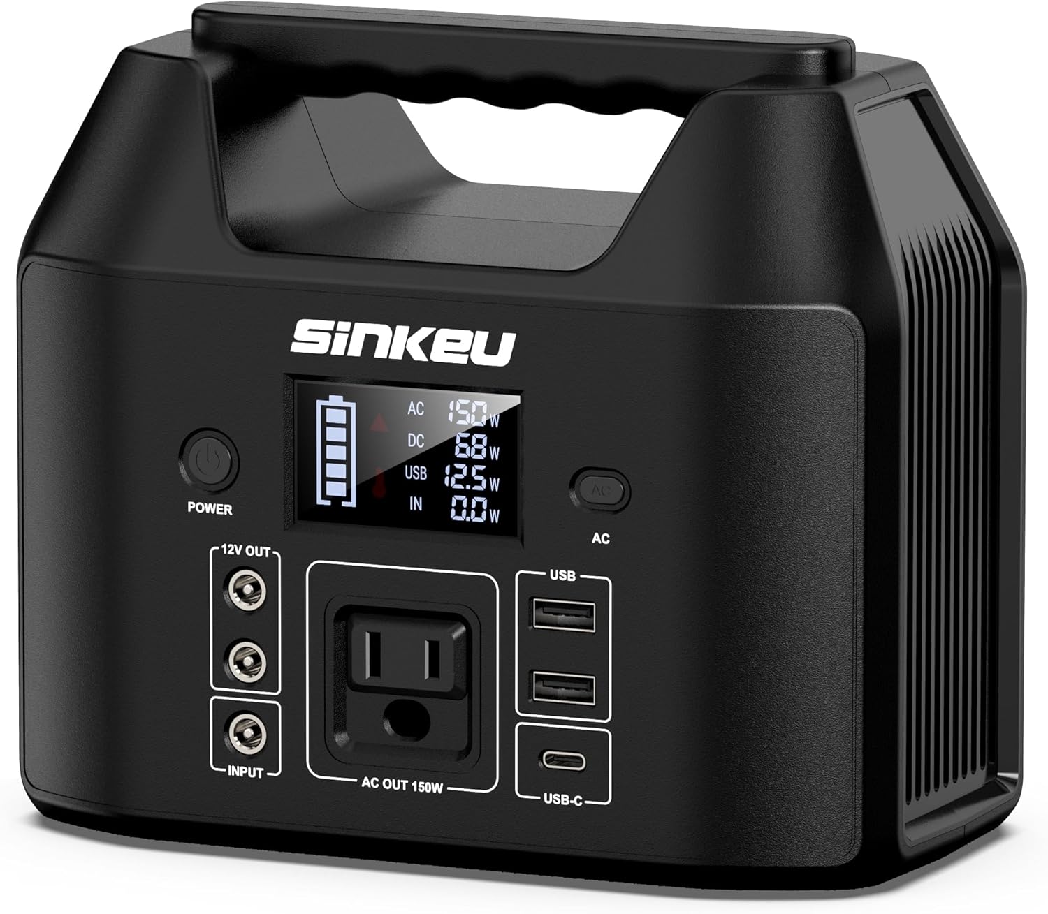 SinKeu Power Bank Station (38,400mAh), 128Wh Portable Power Station, LiFePO4 Battery, 200W Peak Solar Generator for Outdoor Camping, RV Traveling and Hurricane Emergency- Black