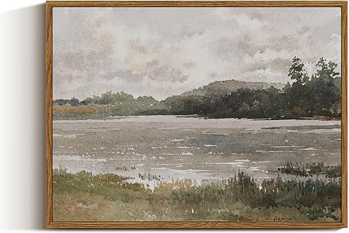 VIYYIEA Arte de pared enmarcado de naturaleza vintage, pinturas de paisajes junto al lago, decoración estética, lienzo impreso, cuadros de pared de