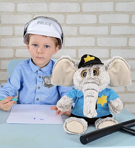 Miniatura 7 de DolliBu Juguete de peluche de oficial de policía de elefante sentado súper suave, disfraz de policía de elefante con lindo uniforme de policía y