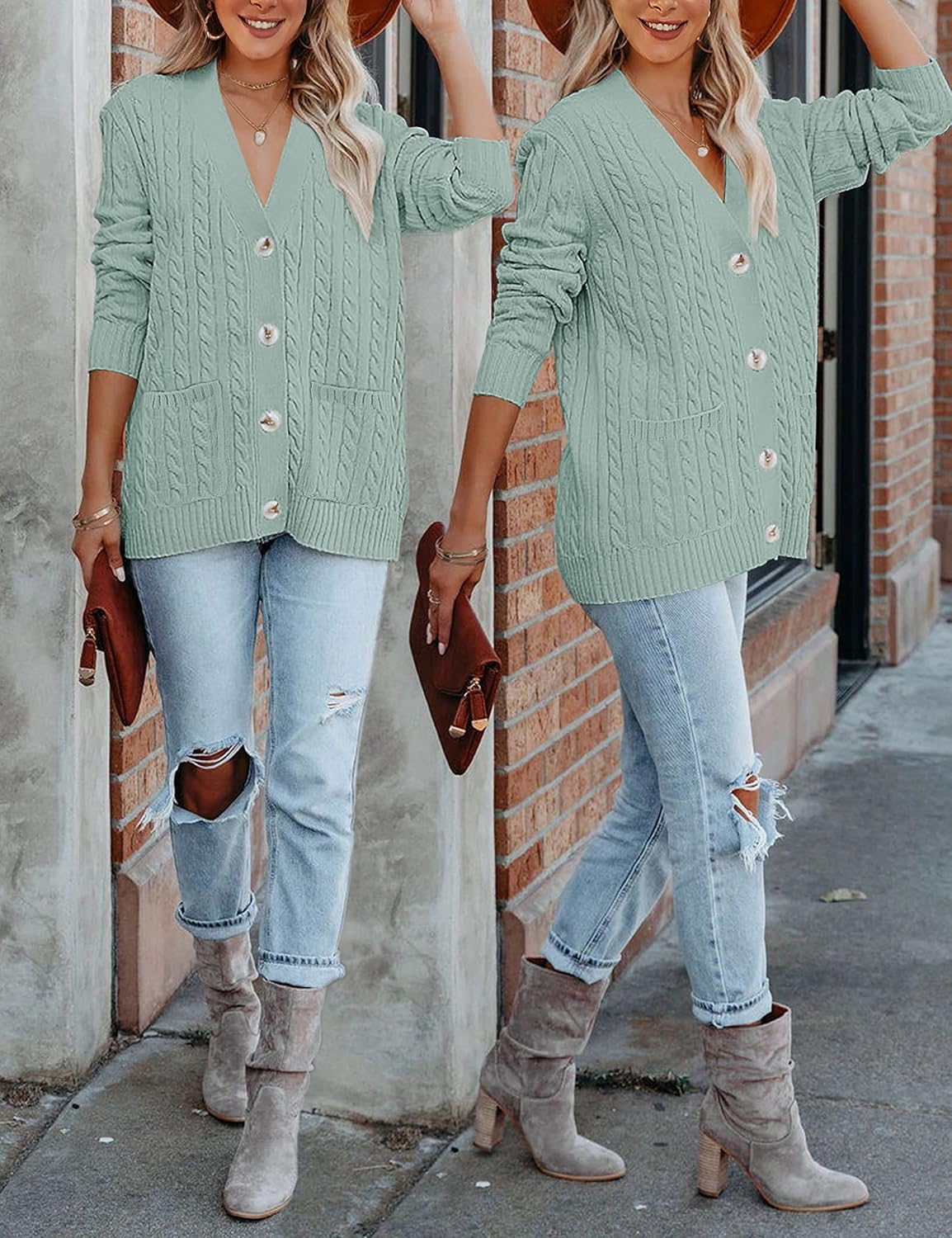 MEROKEETY Cardigan Sweater for Women 2026 Fall Winter Spring Cable Knit Button Up Open Front Long Sleeve Coat - Image 7