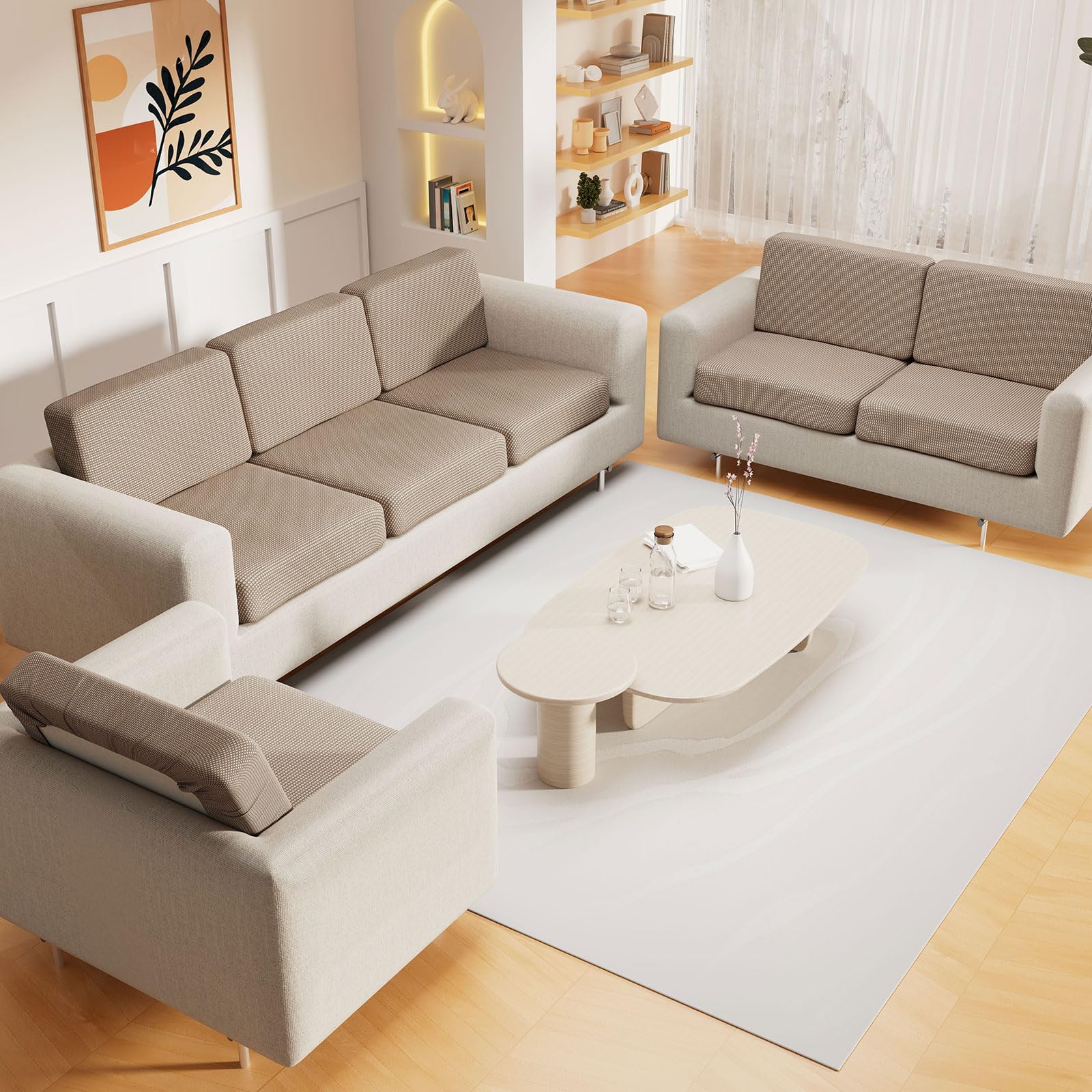 Condition photo showing New/Like New for hyha waterproof couch cushion covers for pets, non slip sofa seat cover for dogs washable, soft thick stretch jacquard fabric, sofa slipcovers with elastic bottom (3 pieces, taupe)