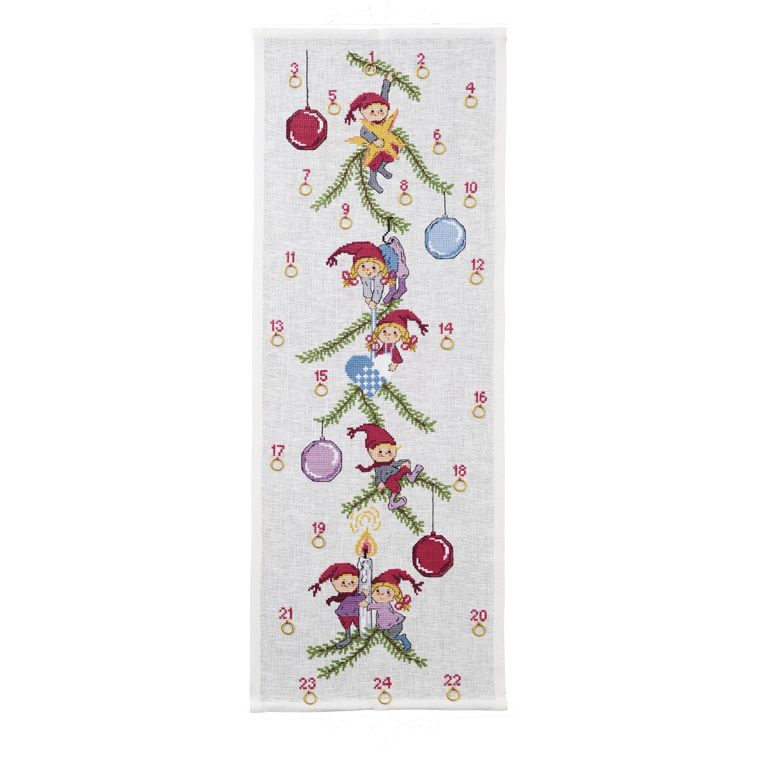 Permin Counted Cross Stitch Kit - Elves and Baubles Advent