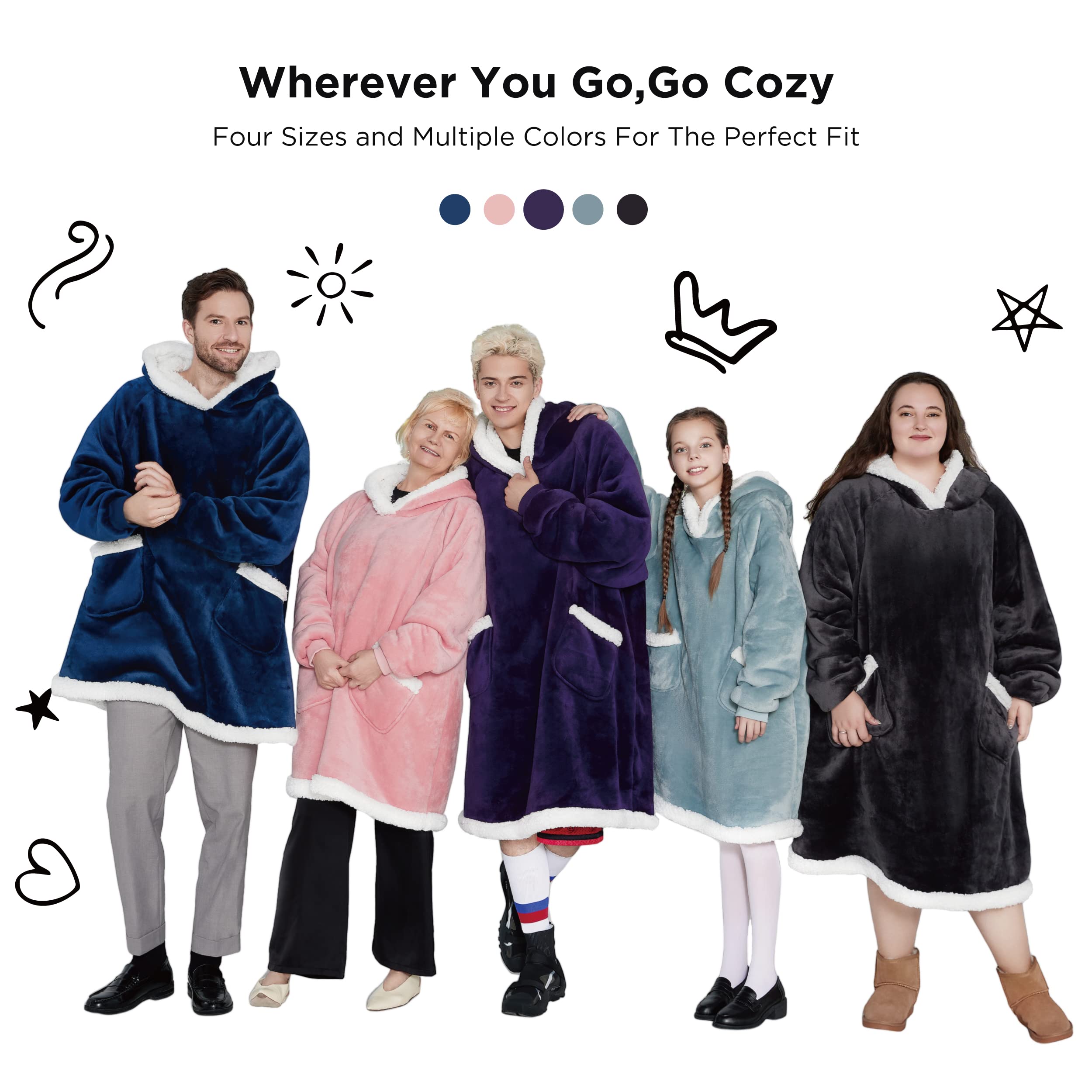 Bedsure Wearable Blanket Hoodie for Women, Sherpa Hoodie Sweater Blanket  for Men, Adults Hooded Blanket with Sleeves, Cozy Blanket Sweatshirt as,  Grey, 37x33 Inch : Amazon.ca: Baby
