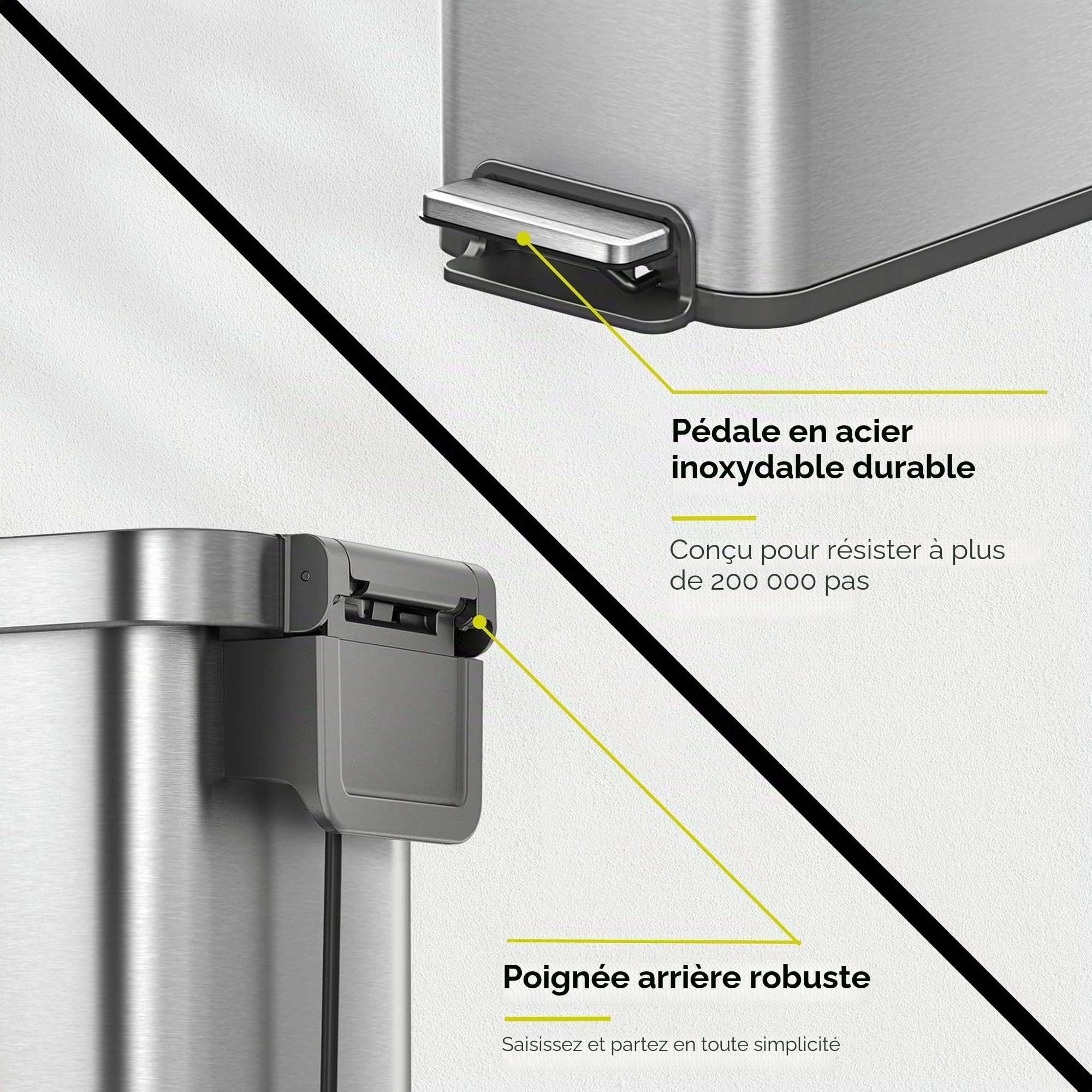 EKO Hudson Poubelle de cuisine fine de 50 l avec couvercle, poubelle à marche en acier inoxydable pour cuisine ou maison, poubelle peu encombrante avec couvercle à fermeture douce, reste ouverte