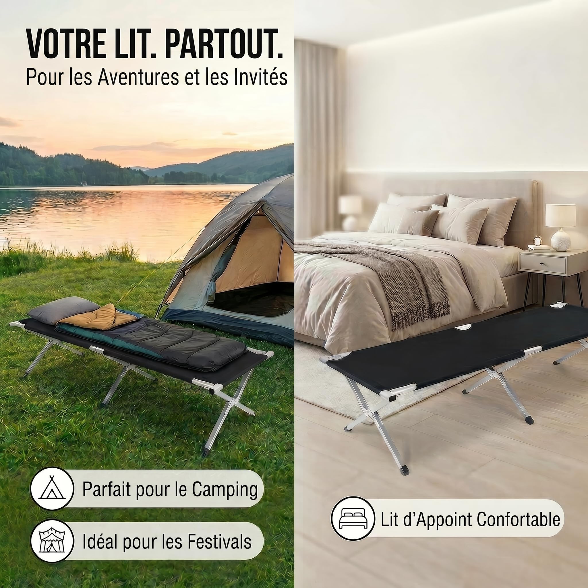 GOODS+GADGETS Lit de Camp Pliable en Aluminium pour l'armée - Lit de Camping Pliable et lit d'invité